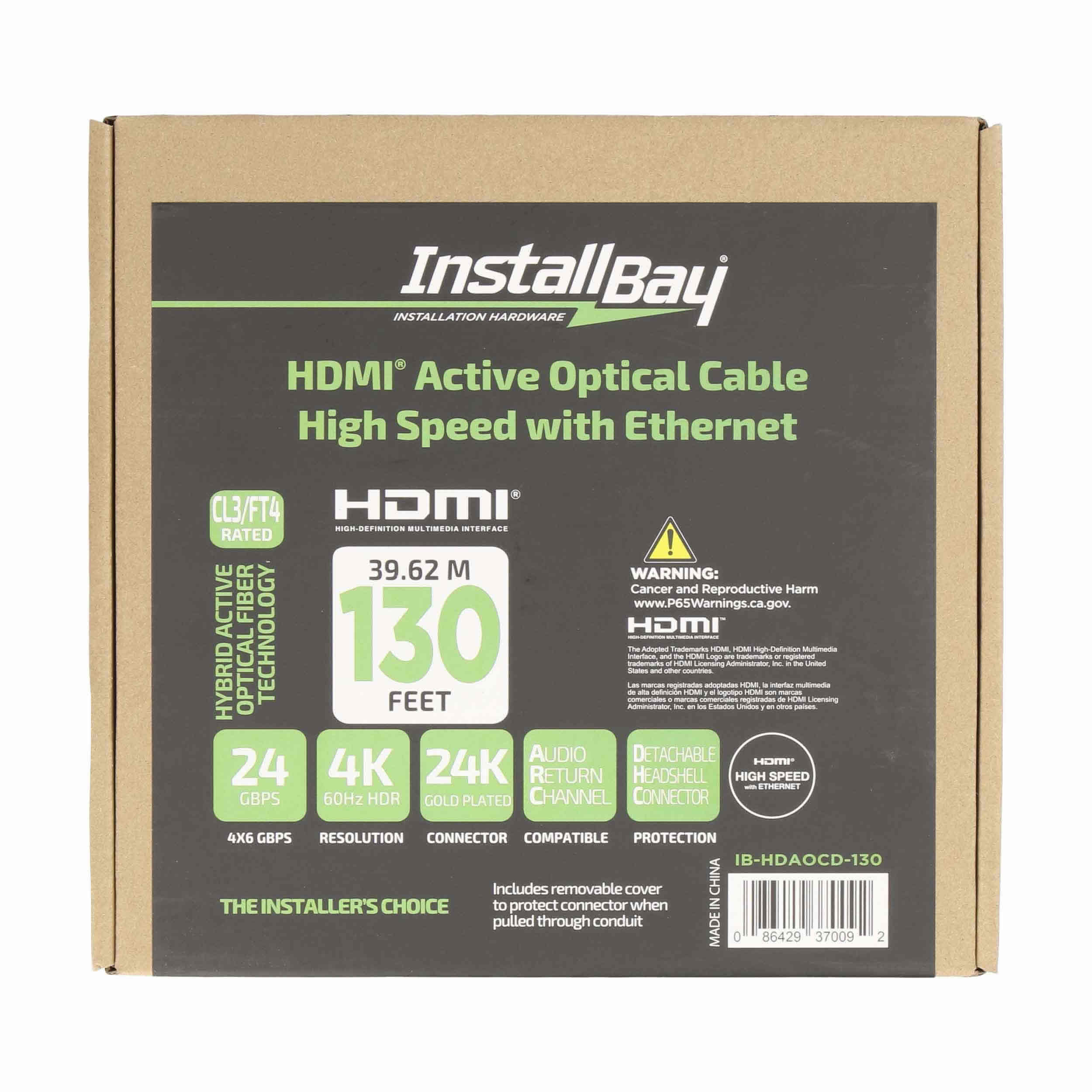 Install Bay Detachable Fiber High Speed HDMI(R) Cable With Ethernet, 4K, 24 Gbps
