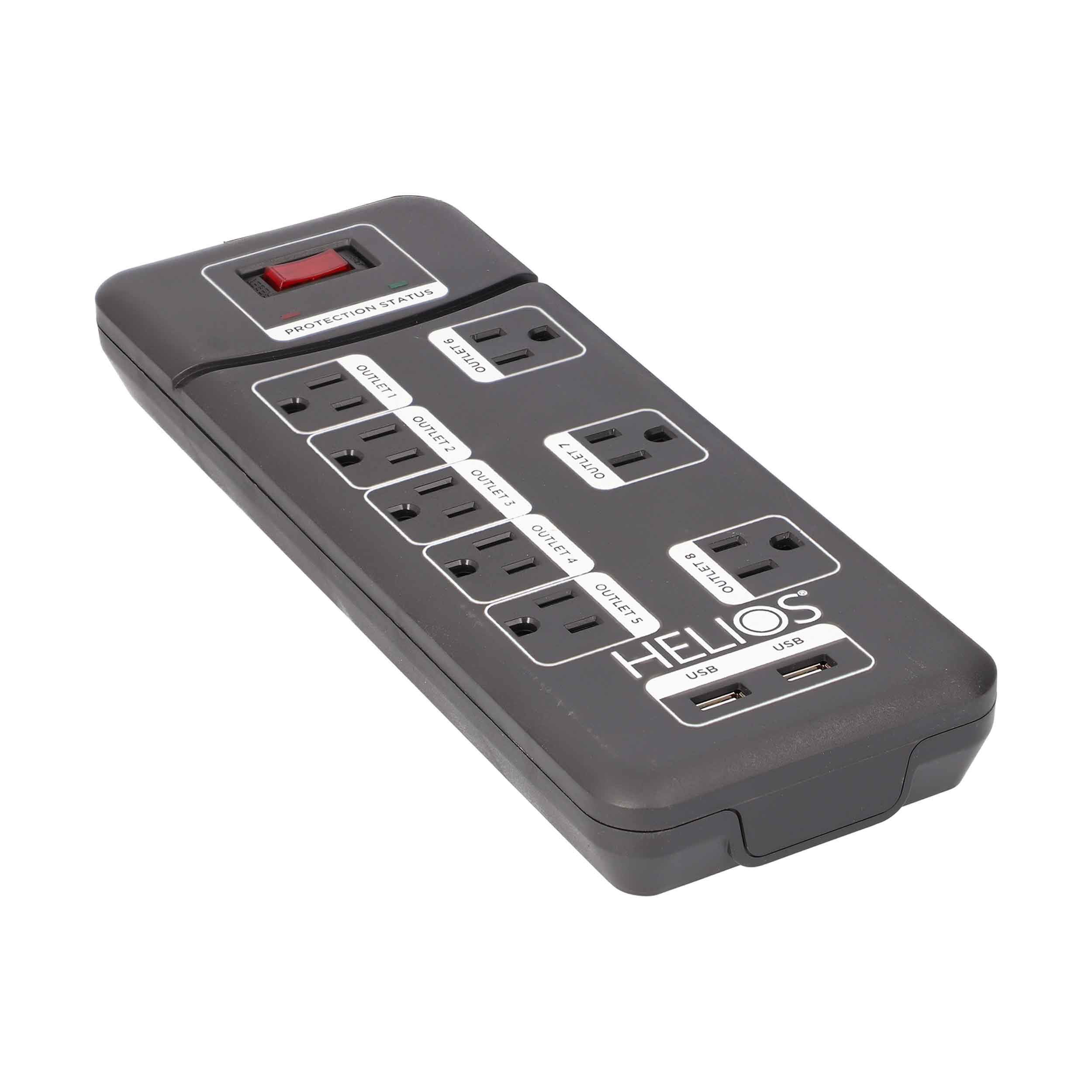 8-OUTLET 2160J SURGE PROTECTOR POWER STRIP WITH 2 USB 2.1A, RIGHT ANGLE PLUG, 6FT (BLACK)