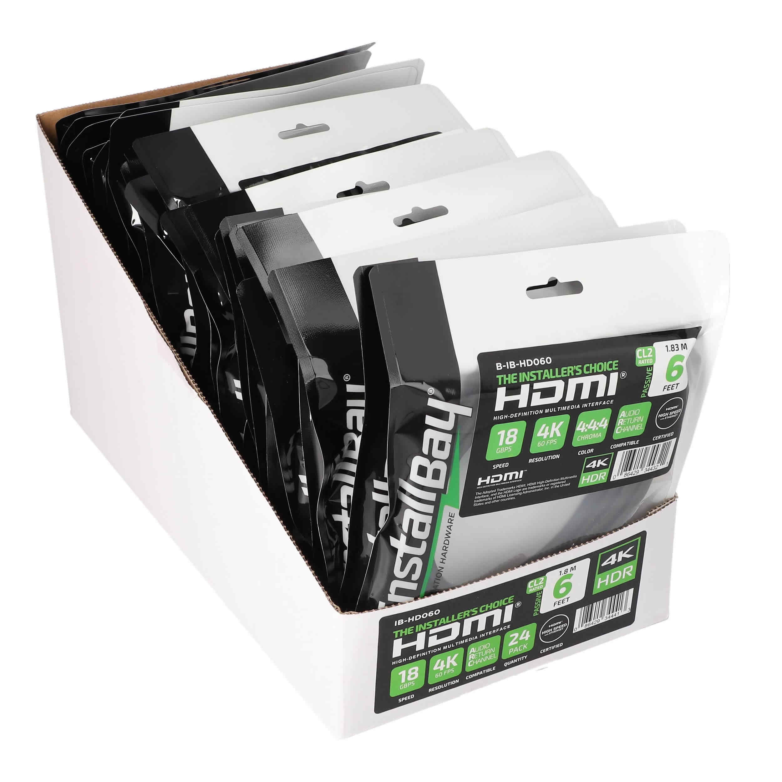 6FT HDMI CABLE 18GBPS HIGH SPEED, ARC/EARC, 24PK SHELF BOX