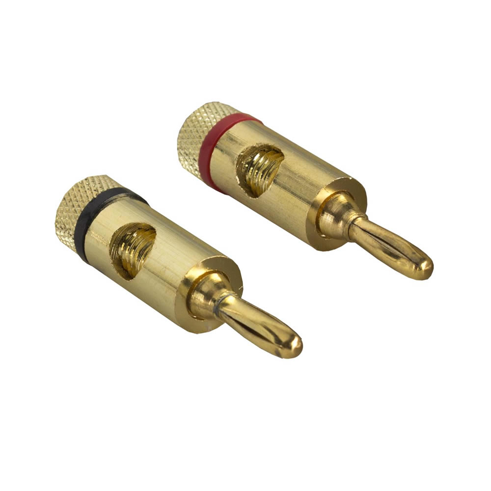 BANANA PLUGS, GOLD PLATED, MID LEVEL, 1 RED & 1 BLACK (1 PAIR)
