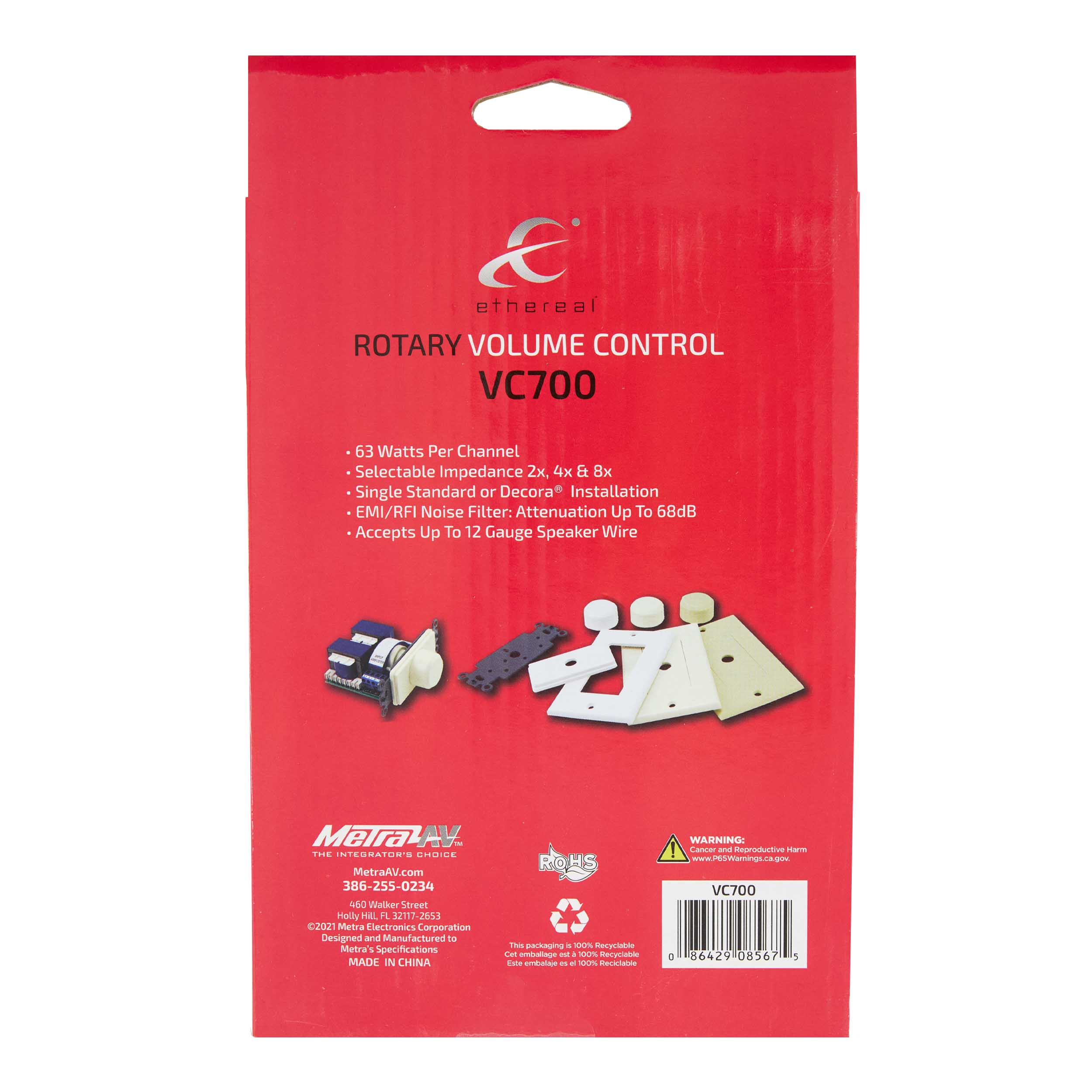 IN-WALL ROTARY VOLUME CONTROL WITH IMPEDANCE ADJUSTMENTS, 126 WATTS