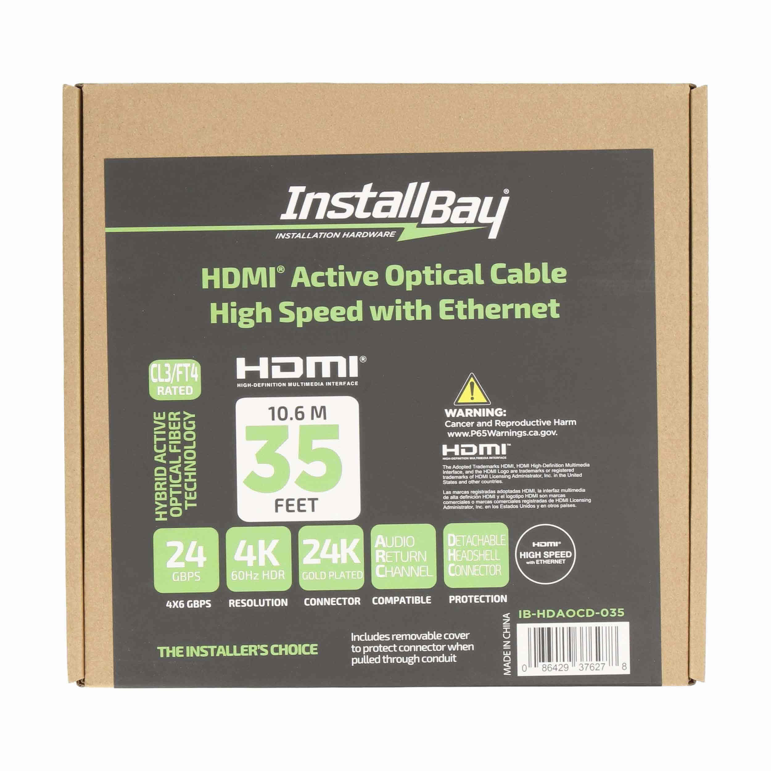 Install Bay Detachable Fiber High Speed HDMI(R) Cable With Ethernet, 4K, 24 Gbps