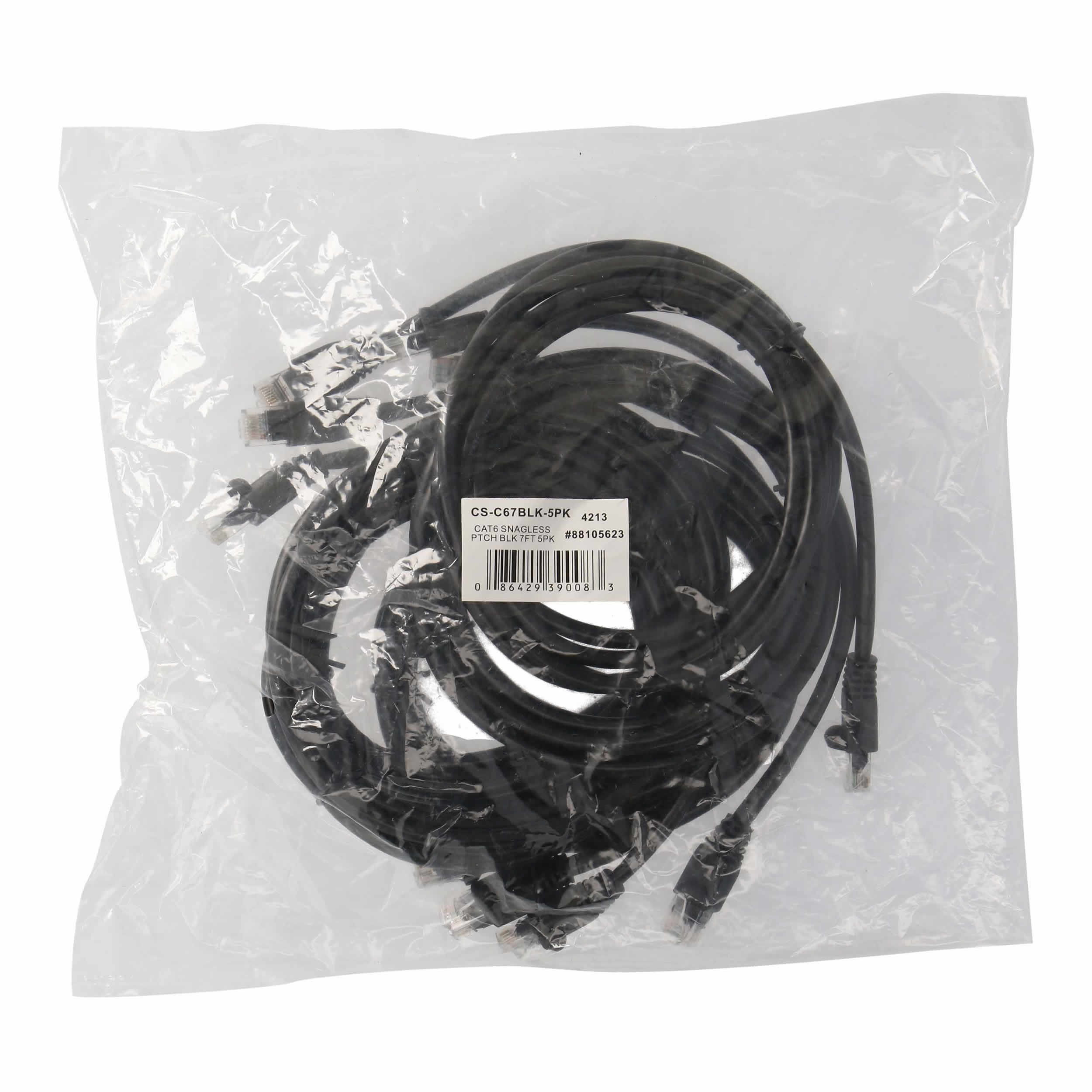 CAT6 SNAGLESS PTCH BLK 7FT 5PK