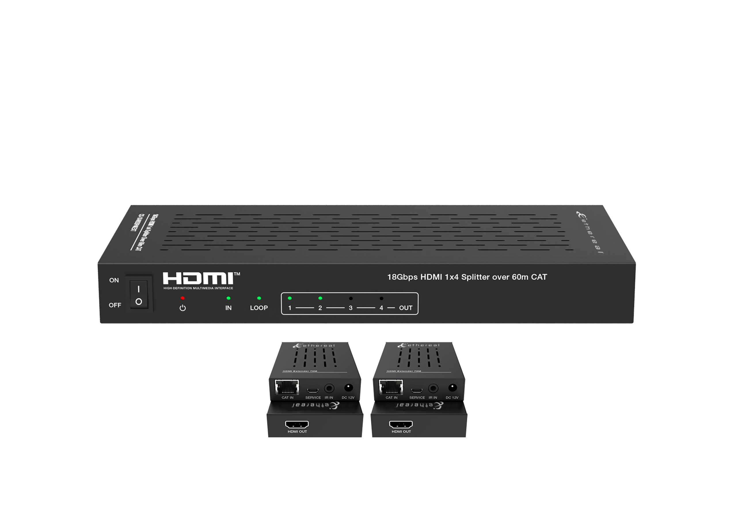 1X4 HDMI SPLITTER EXTENDER OVER CAT, IR PB, 18 GBPS