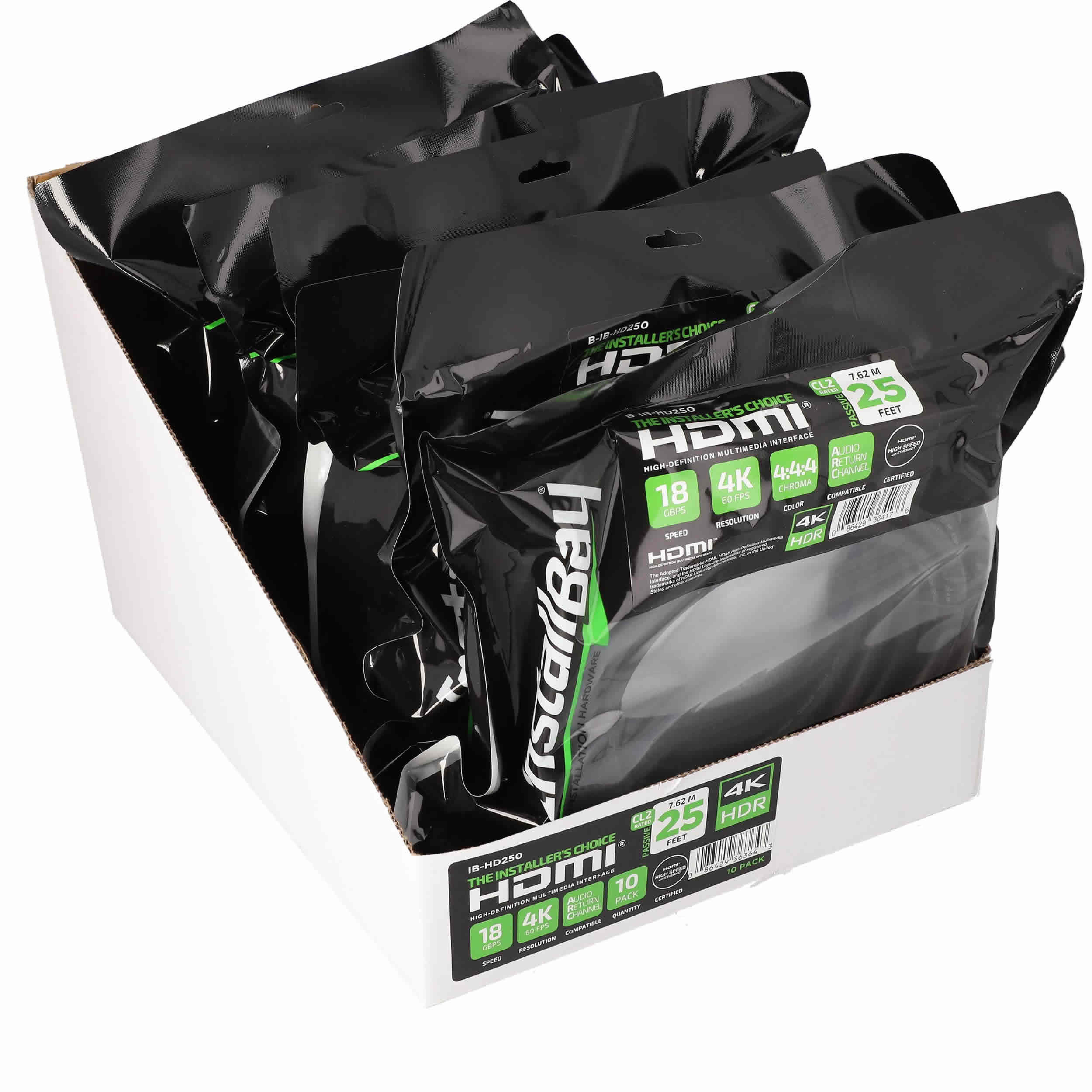 25FT HDMI CABLE 18GBPS HIGH SPEED, ARC/EARC, 10PK SHELF PACK