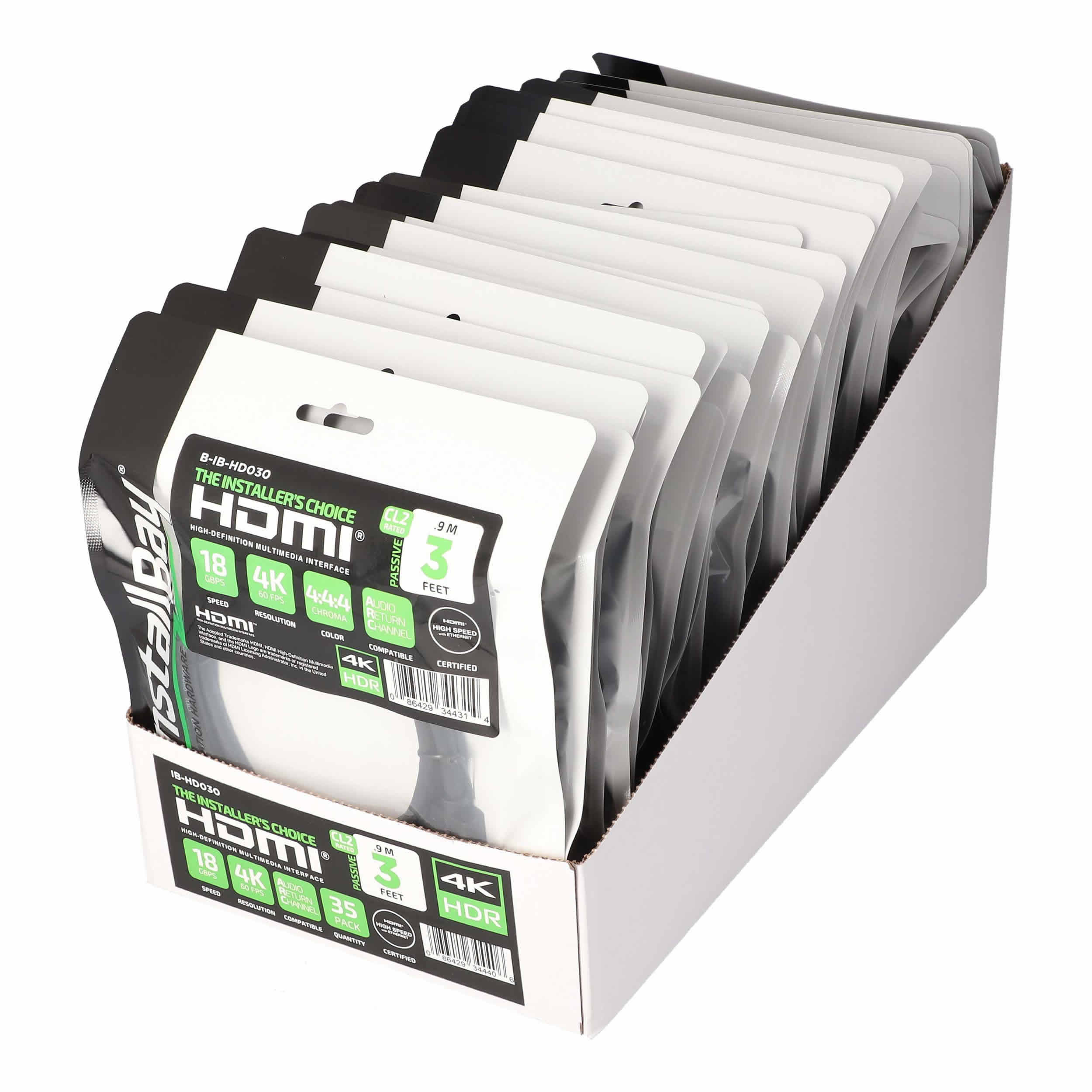 3FT HDMI CABLE 18GBPS HIGH SPEED, ARC/EARC, 35PK SHELF BOX