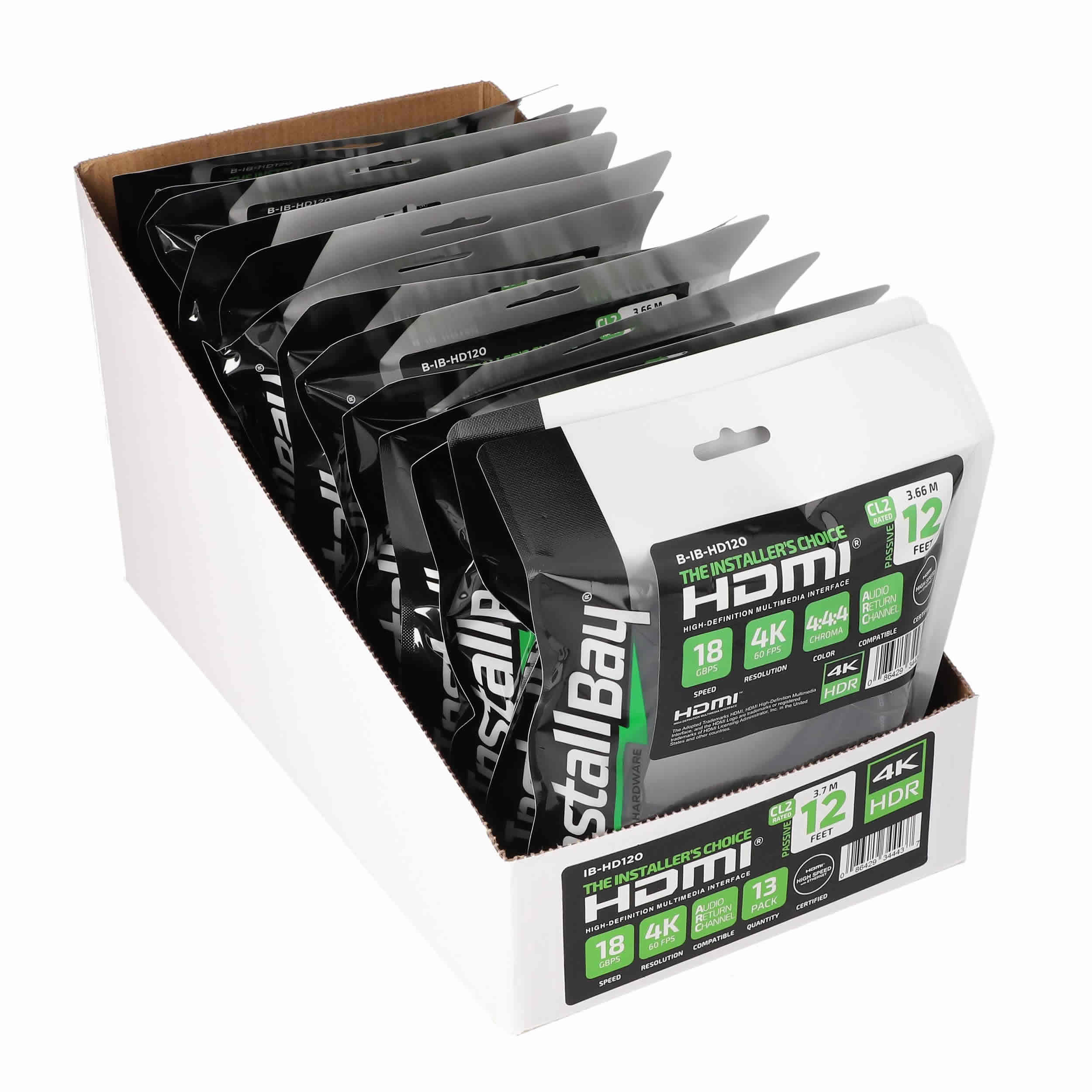 12FT HDMI CABLE 18GBPS HIGH SPEED, ARC/EARC, 13PK SHELF BOX
