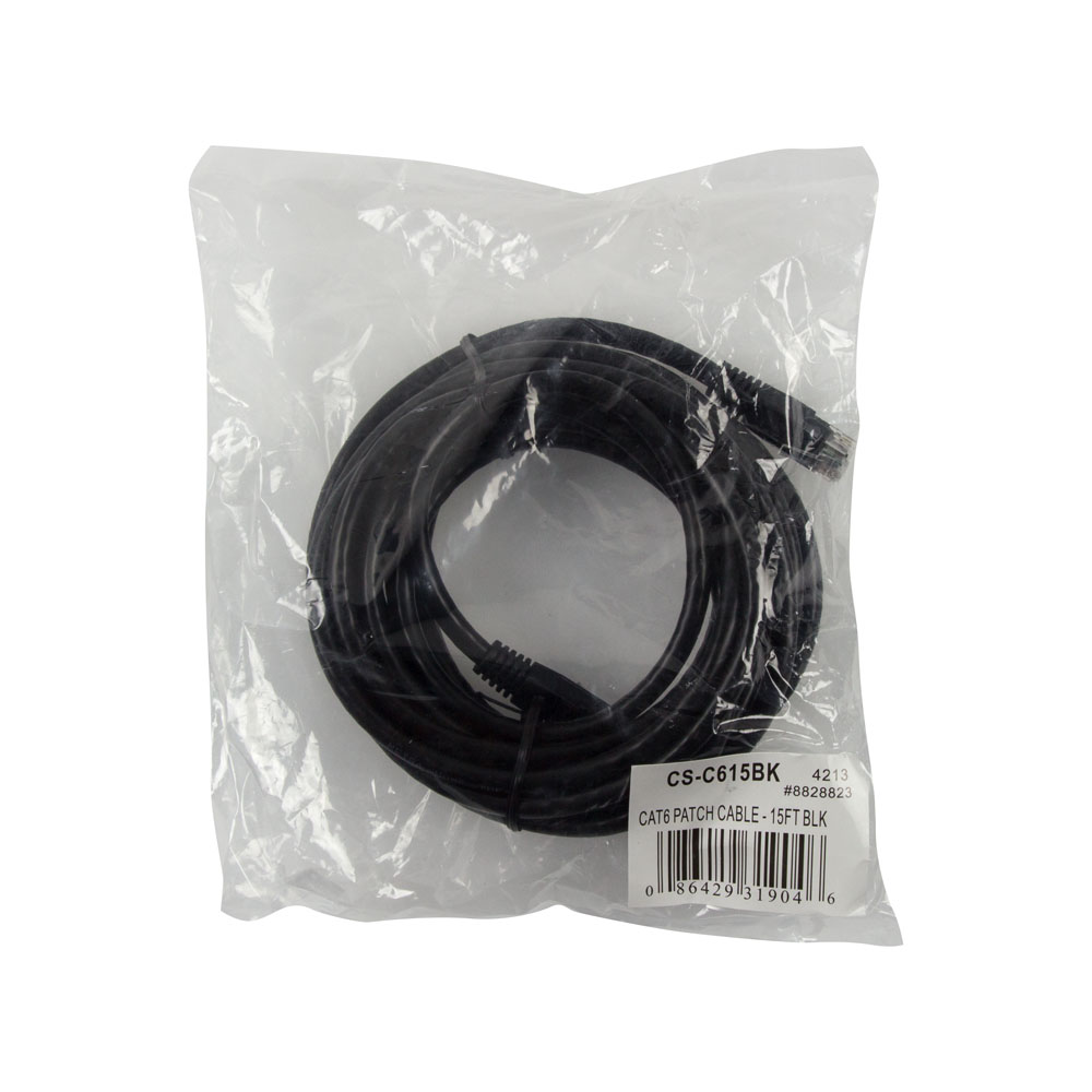 CAT6 SNAGLESS ETHERNET PATCH CABLE, BLACK, 15FT