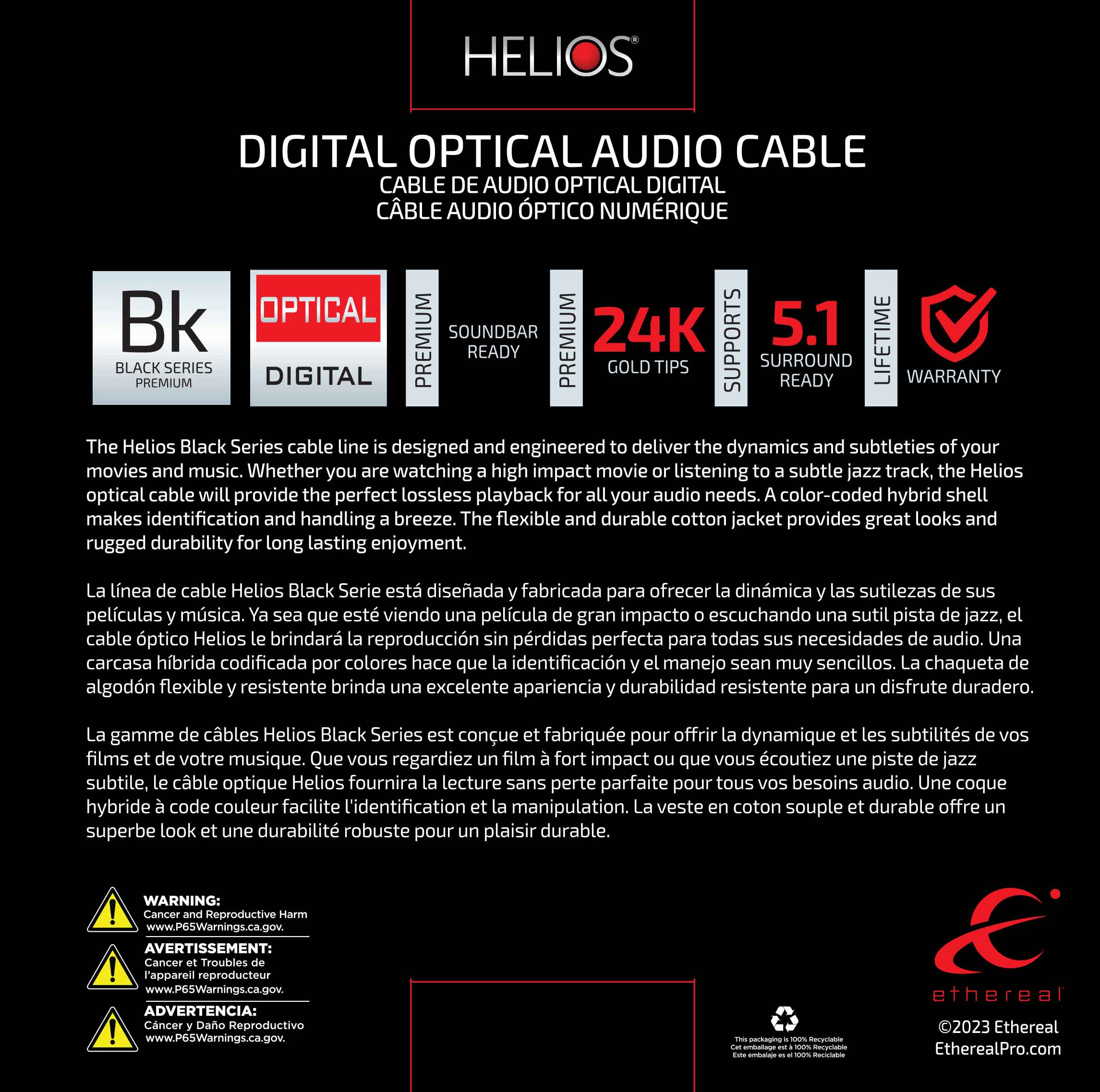 13FT BLACK SERIES OPTICAL AUDIO CABLE BRAIDED JACKET