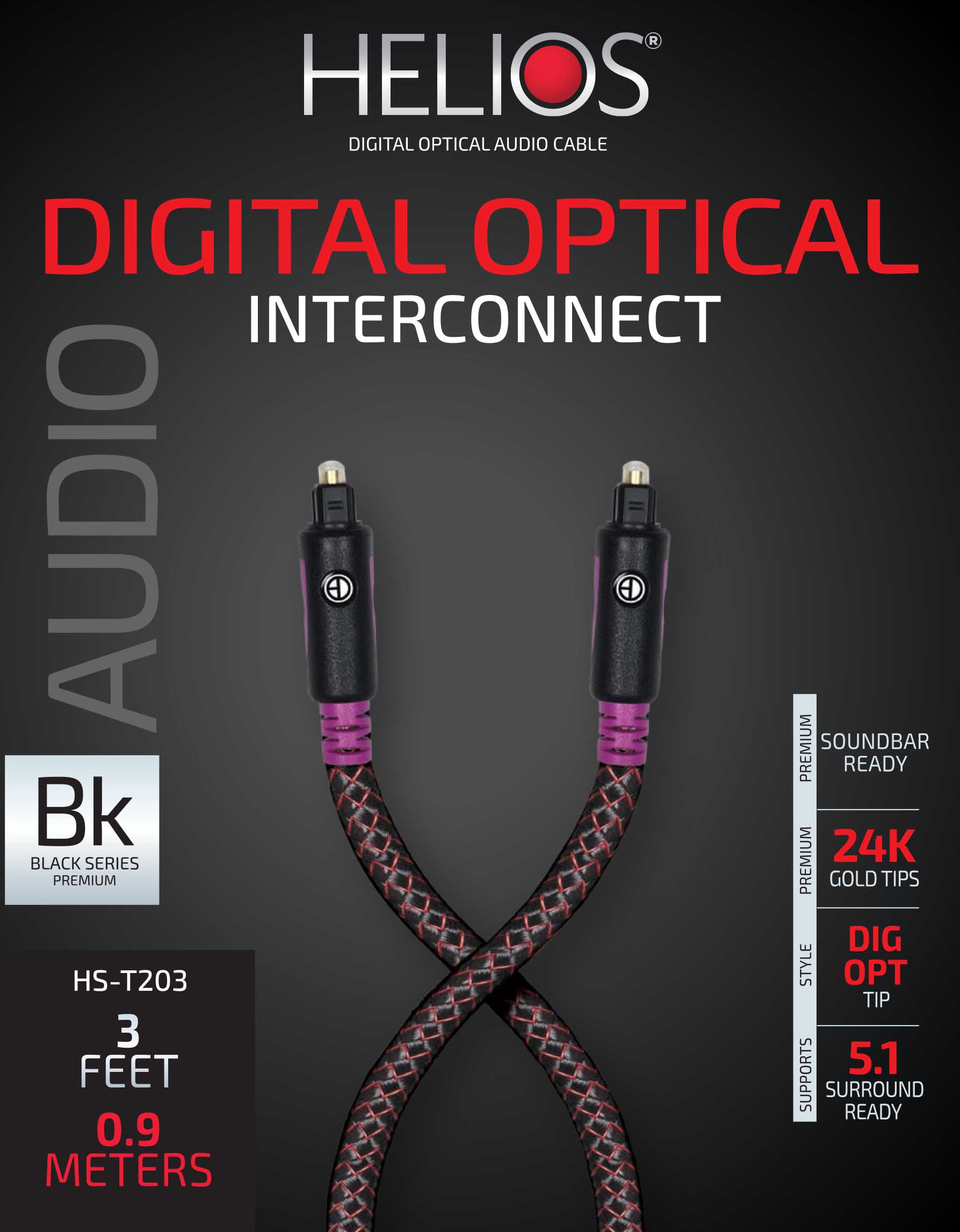 3FT BLACK SERIES OPTICAL AUDIO CABLE BRAIDED JACKET