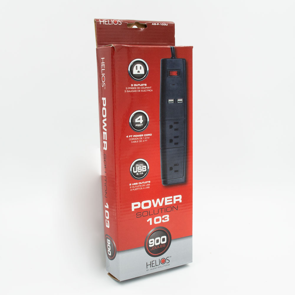 3-OUTLET 900J SURGE PROTECTOR POWER STRIP WITH 2 USB 2.1A, 4FT (BLACK)