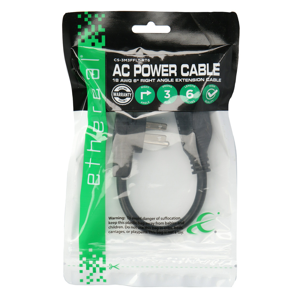 AC RIGHT ANGLE EXTENSION CABLE, 18 AWG (6IN)