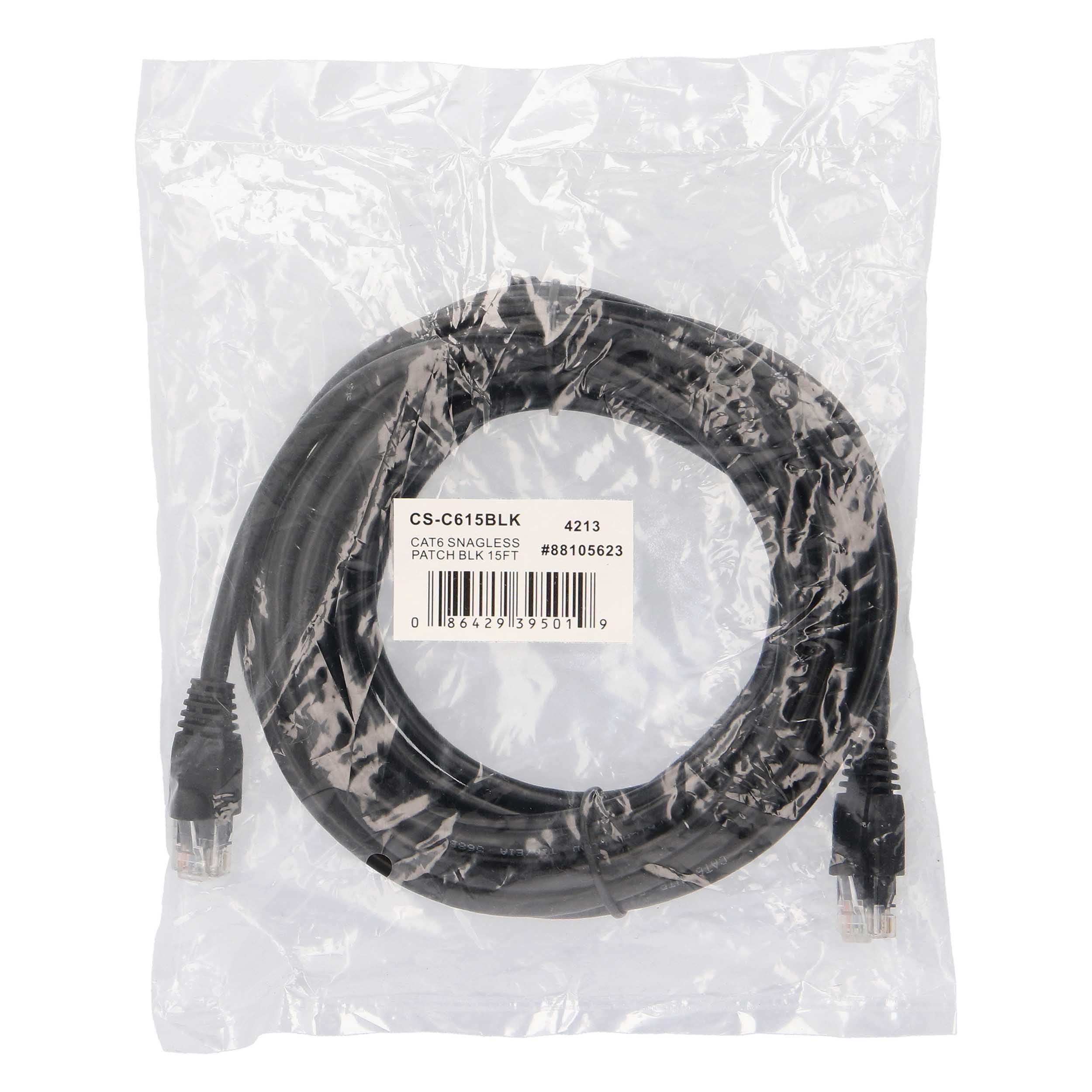 CAT6 SNAGLESS ETHERNET PATCH CABLE, BLACK, 15FT