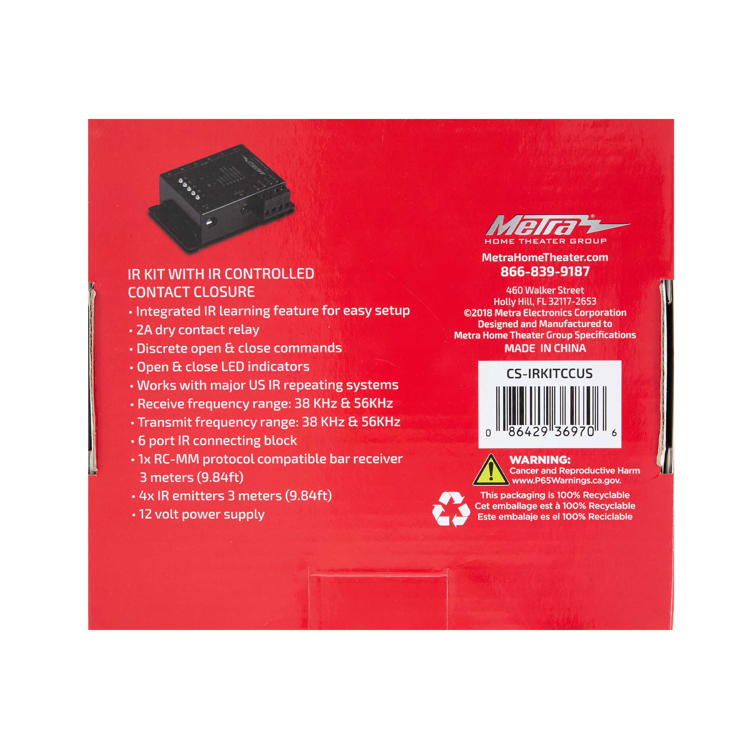 IR REPEATER KIT, 1 RECEIVER & 4 EMITTERS US, WITH CONTACT CLOSURE