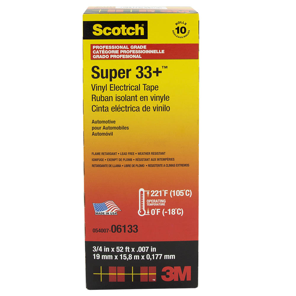 3M SUPER 33+ VINYL ELECTRICAL TAPE, 3/4IN X 52FT, BLACK (10 PACK)