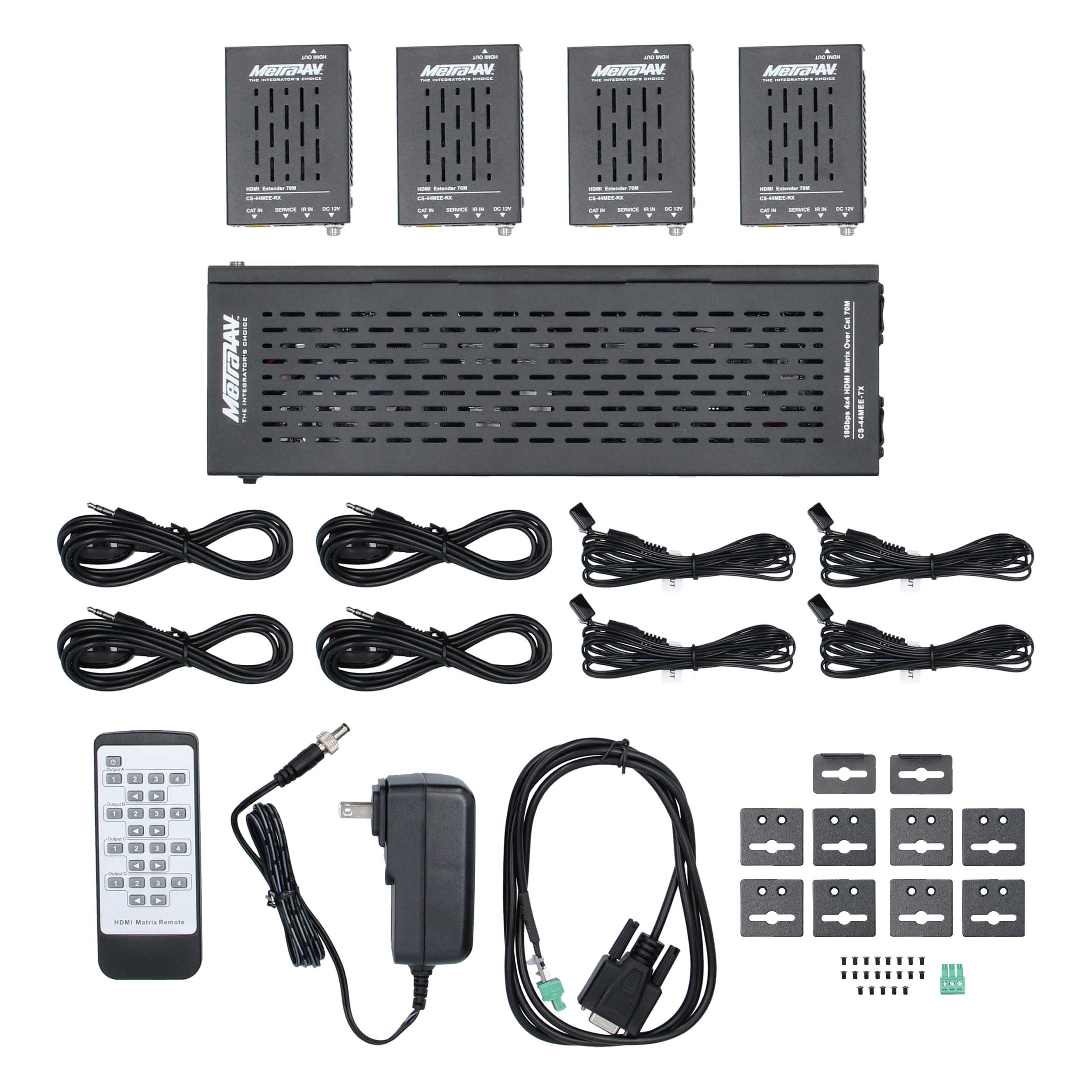 4X4 HDMI/CAT6 MATRIX IR RECEIVERS & EMITTERS, 4K 70M