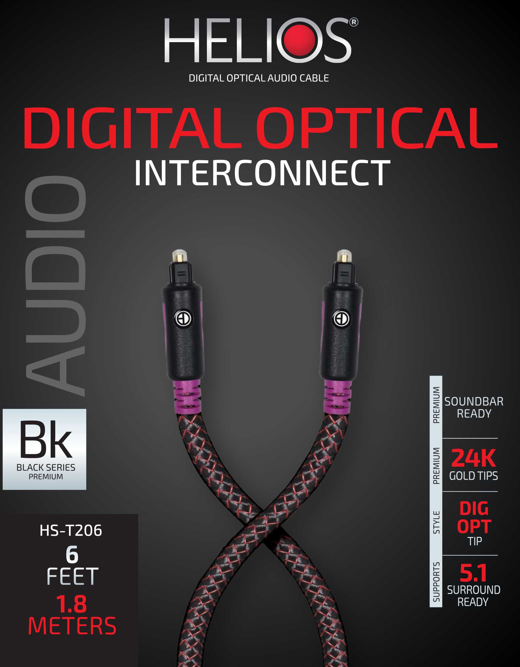 6FT BLACK SERIES OPTICAL AUDIO CABLE BRAIDED JACKET