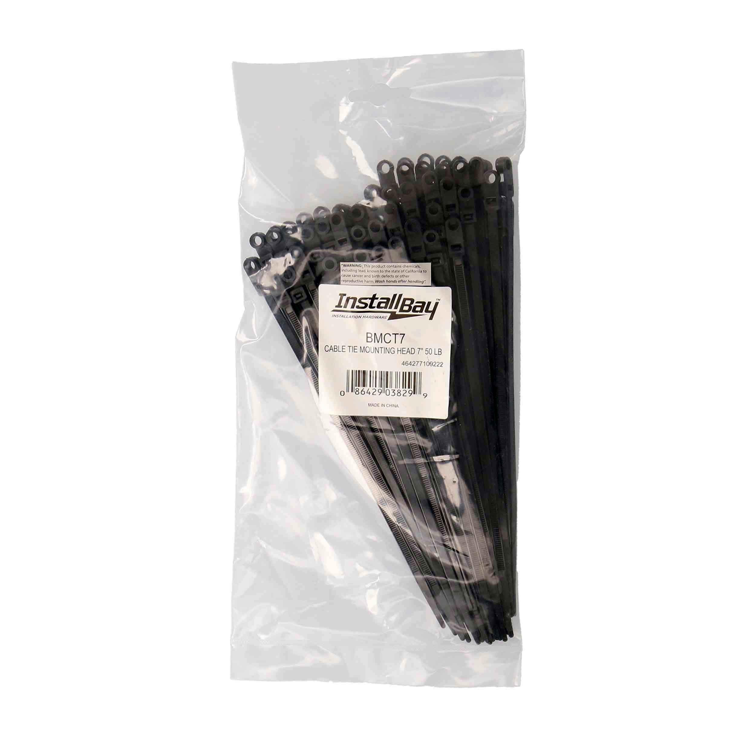 7-INCH MOUNTING HOLE CABLE ZIP TIES, HOLDS 50 POUNDS, BLACK (100 PACK)