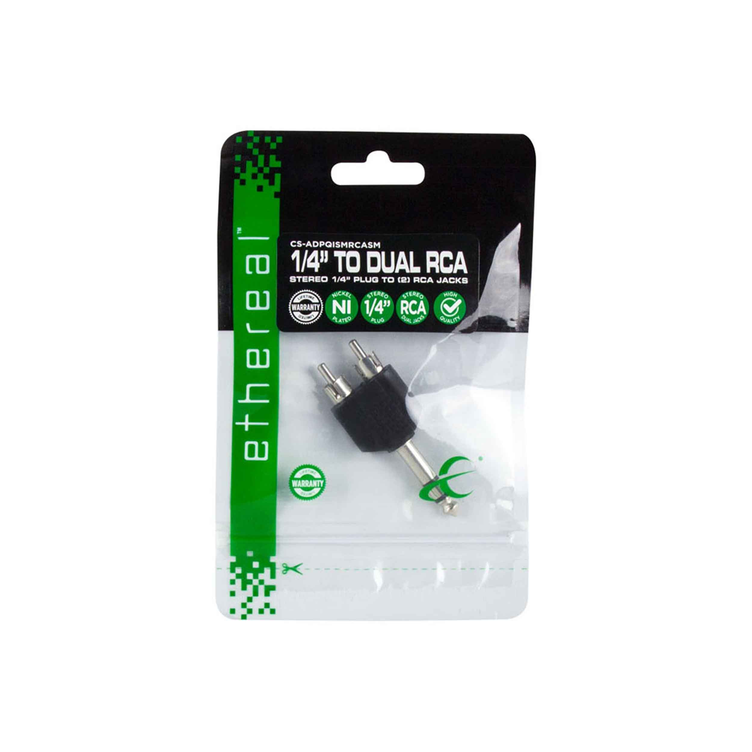 1/4 INCH STEREO MALE PLUG TO 2 RCA MALE AUDIO ADAPTER