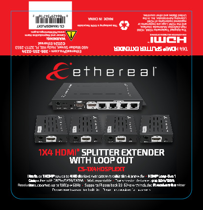 1X4 HDMI SPLITTER EXTENDER OVER CAT, POT, LOOP-OUT