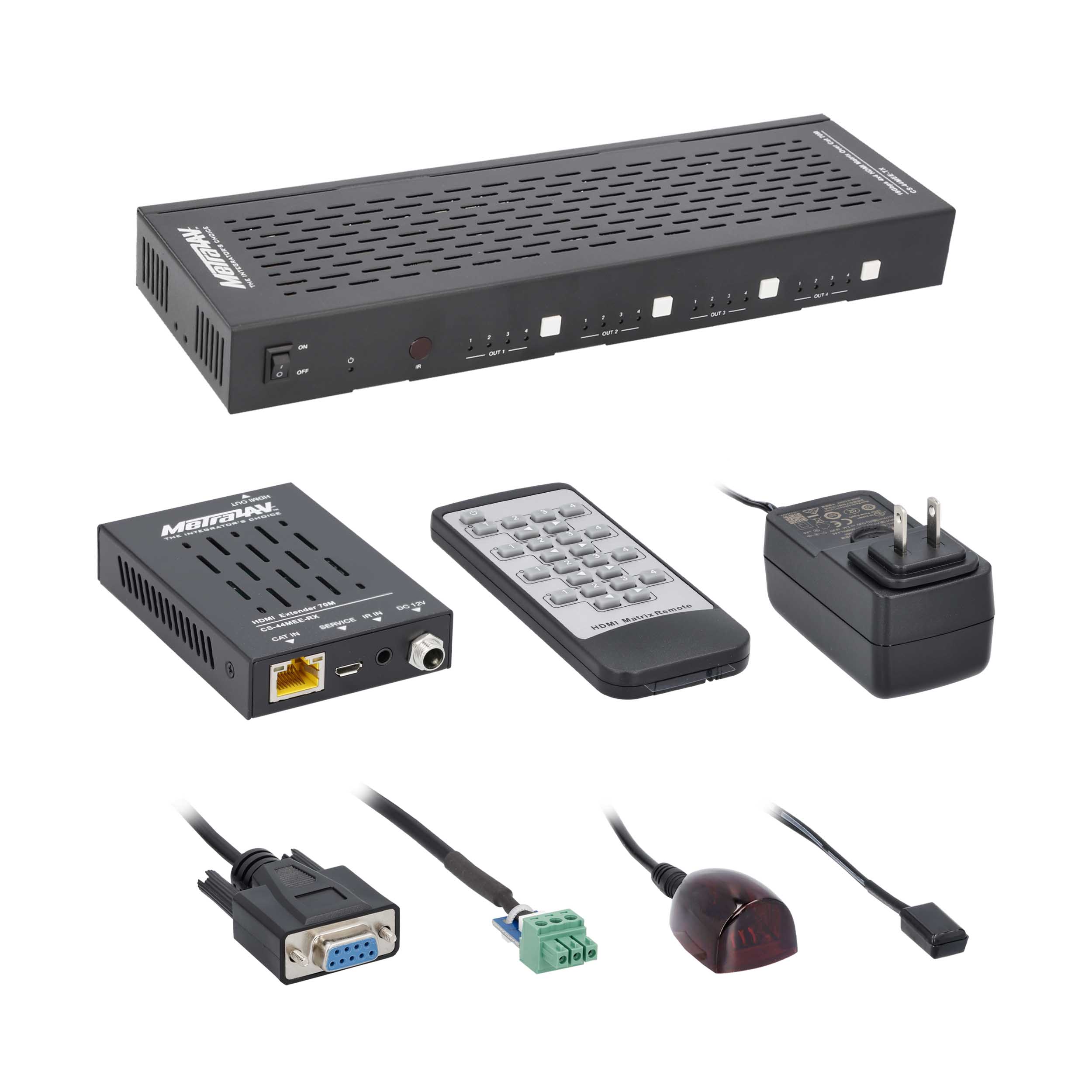 4X4 HDMI/CAT6 MATRIX IR RECEIVERS & EMITTERS, 4K 70M