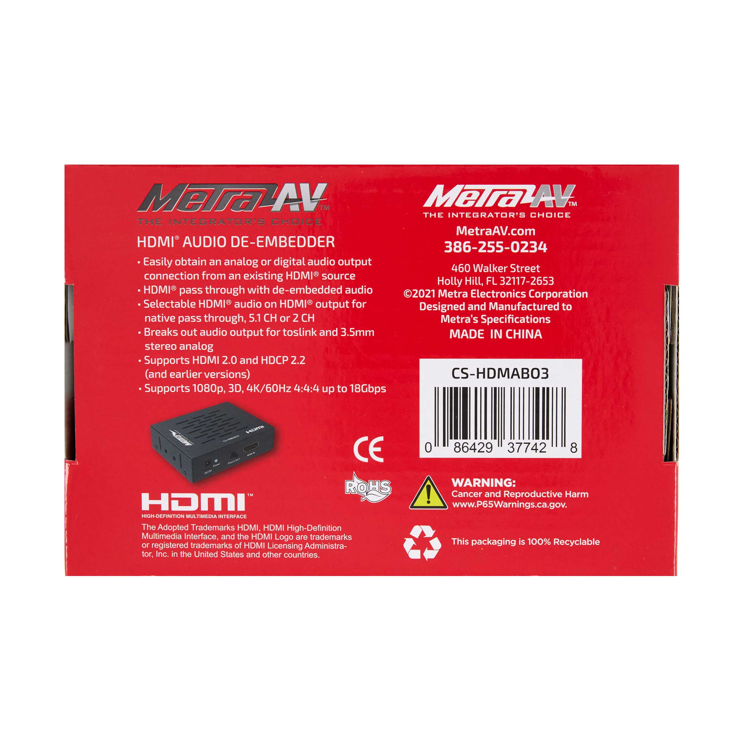 HDMI 2.0 AUDIO DE-EMBEDDER, OPTICAL, COAX, ANALOG (NO DOWNMIXING)