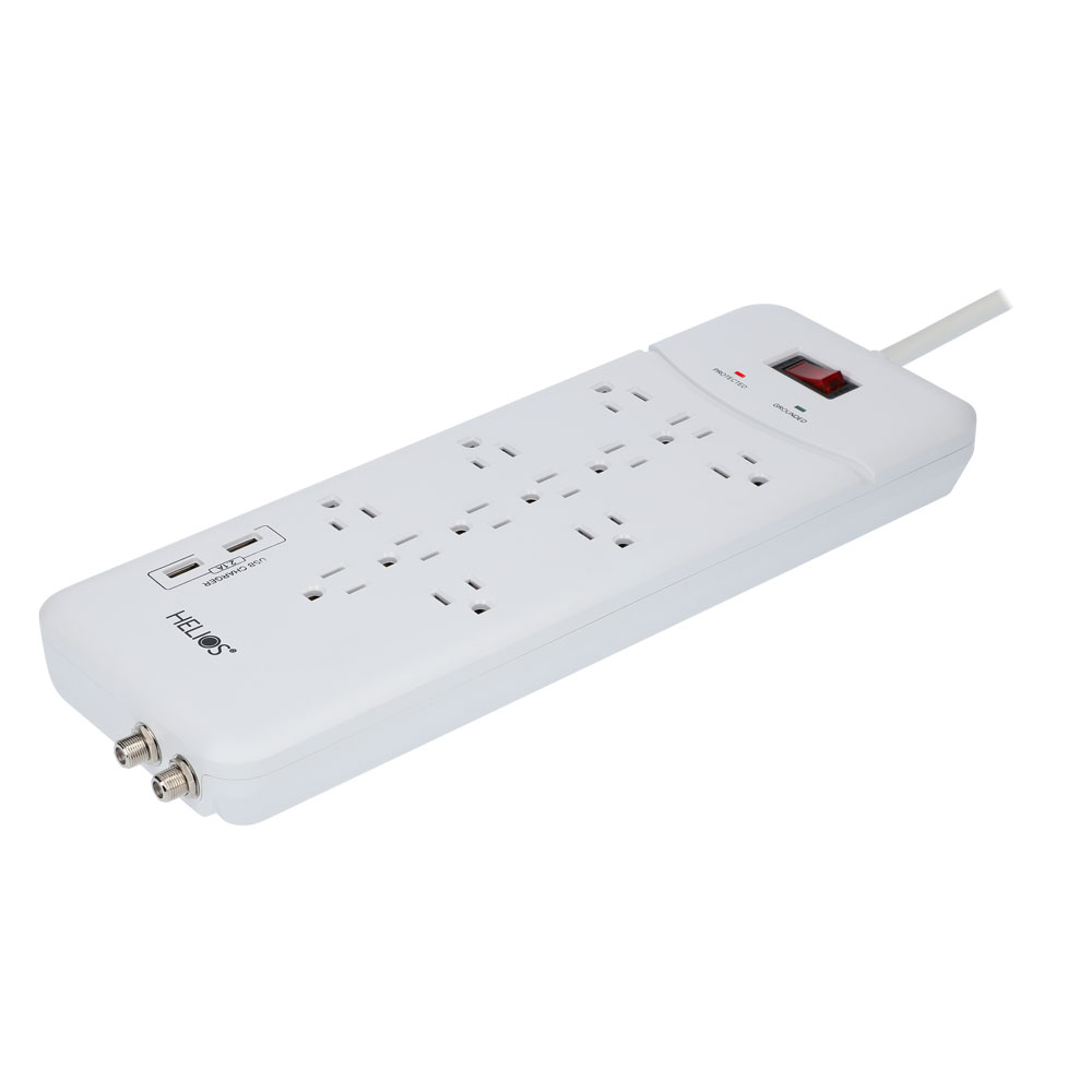 12-OUTLET 4050J SURGE PROTECTOR POWER STRIP WITH 2 USB 2.1A, RIGHT ANGLE PLUG, 6FT (WHITE)
