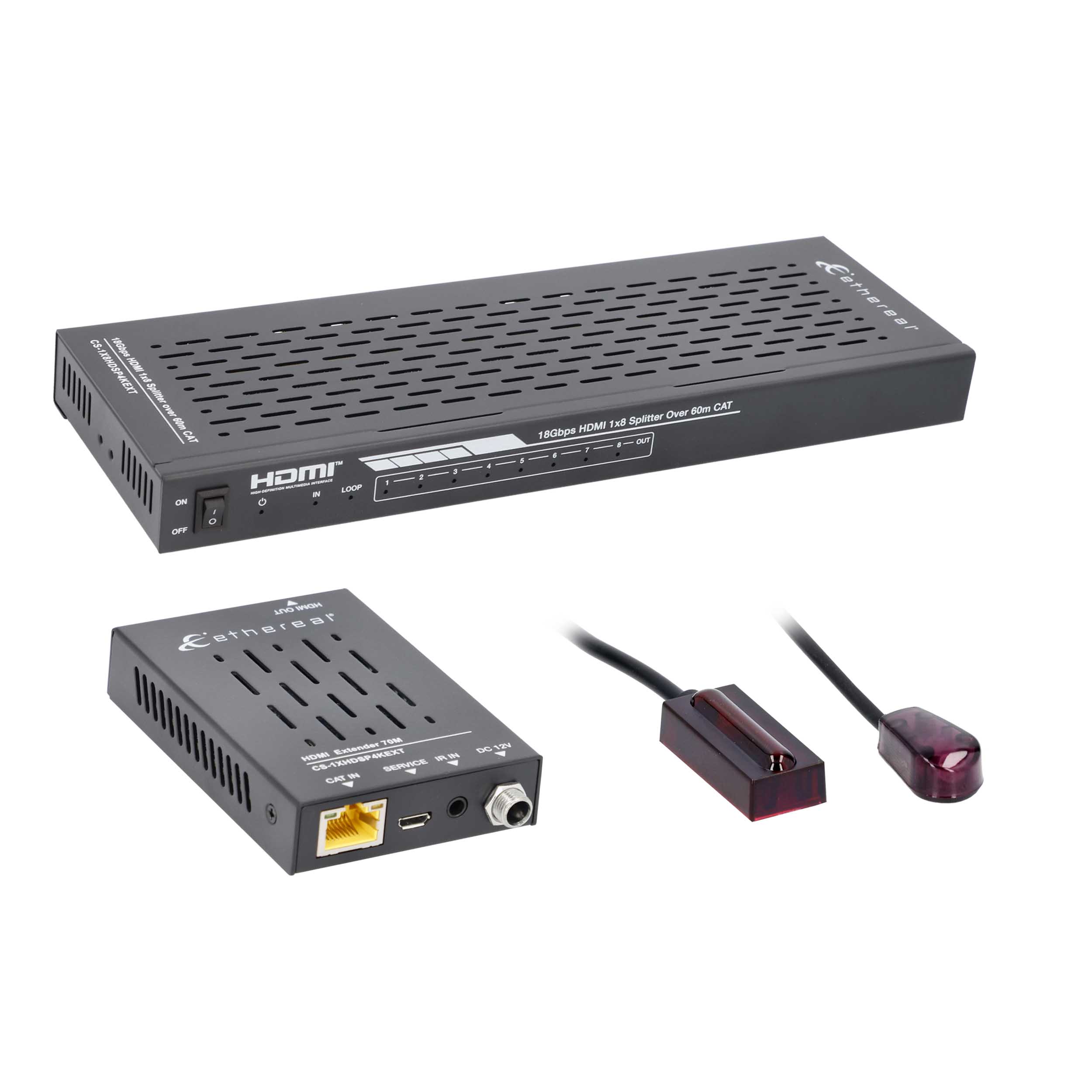 1X8 HDMI SPLITTER EXTENDER OVER CAT, IR PB, 18GBPS