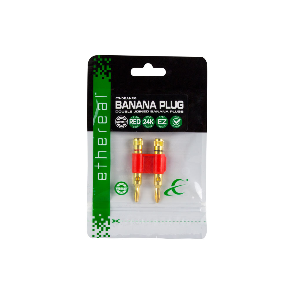 DOUBLE BANANA PLUG, GOLD PLATED, RED (1 DUAL PLUG)