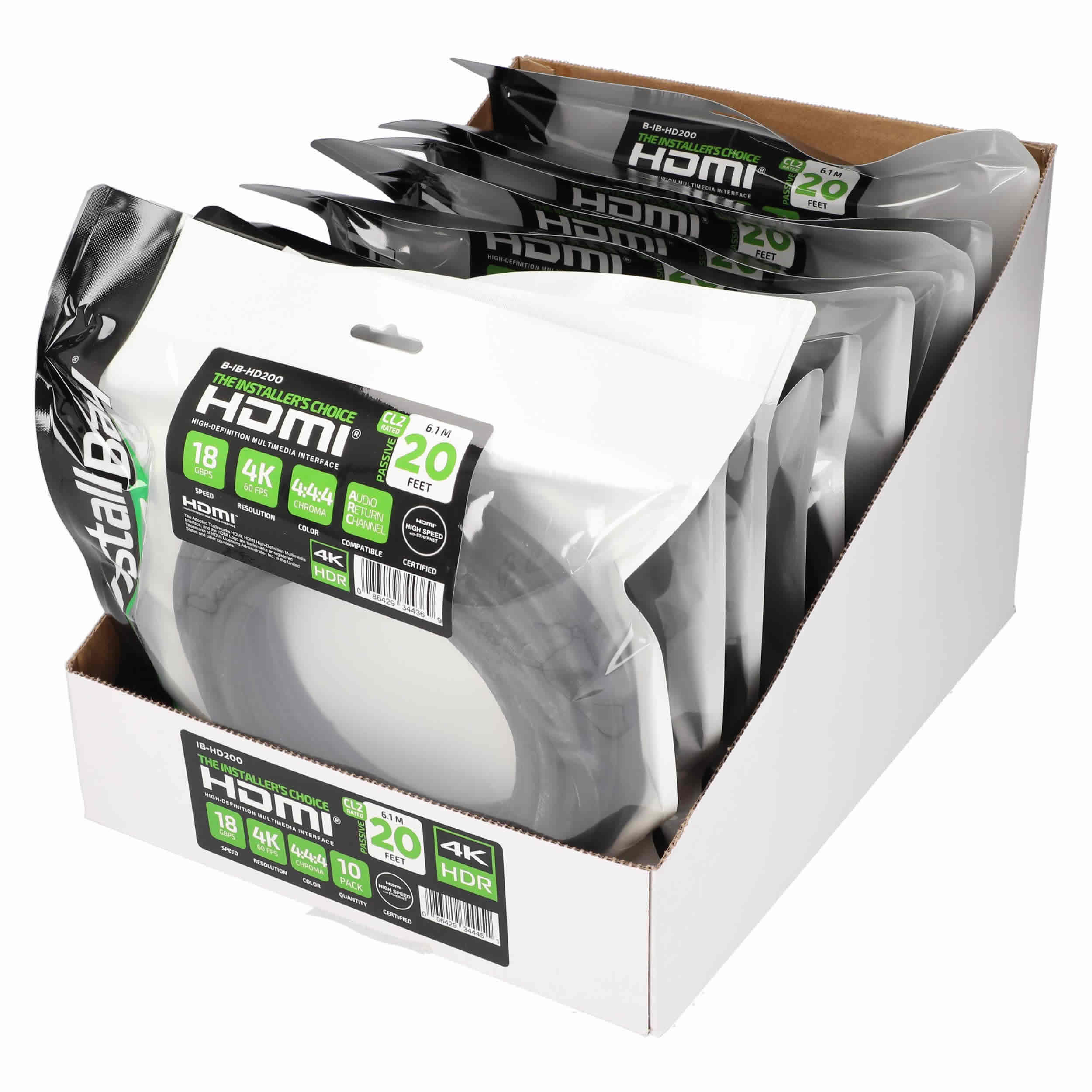 20FT HDMI CABLE 18GBPS HIGH SPEED ARC/EARC - 10PK SHELF BOX
