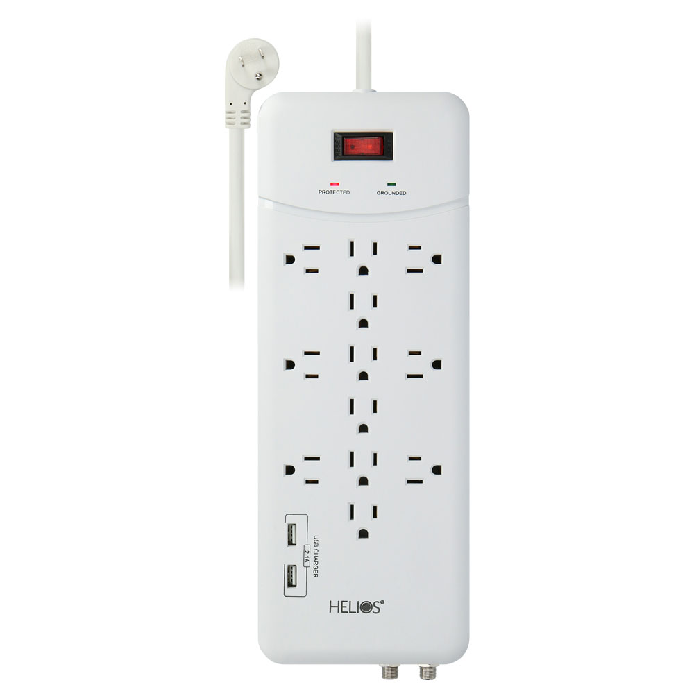 12-OUTLET 4050J SURGE PROTECTOR POWER STRIP WITH 2 USB 2.1A, RIGHT ANGLE PLUG, 6FT (WHITE)
