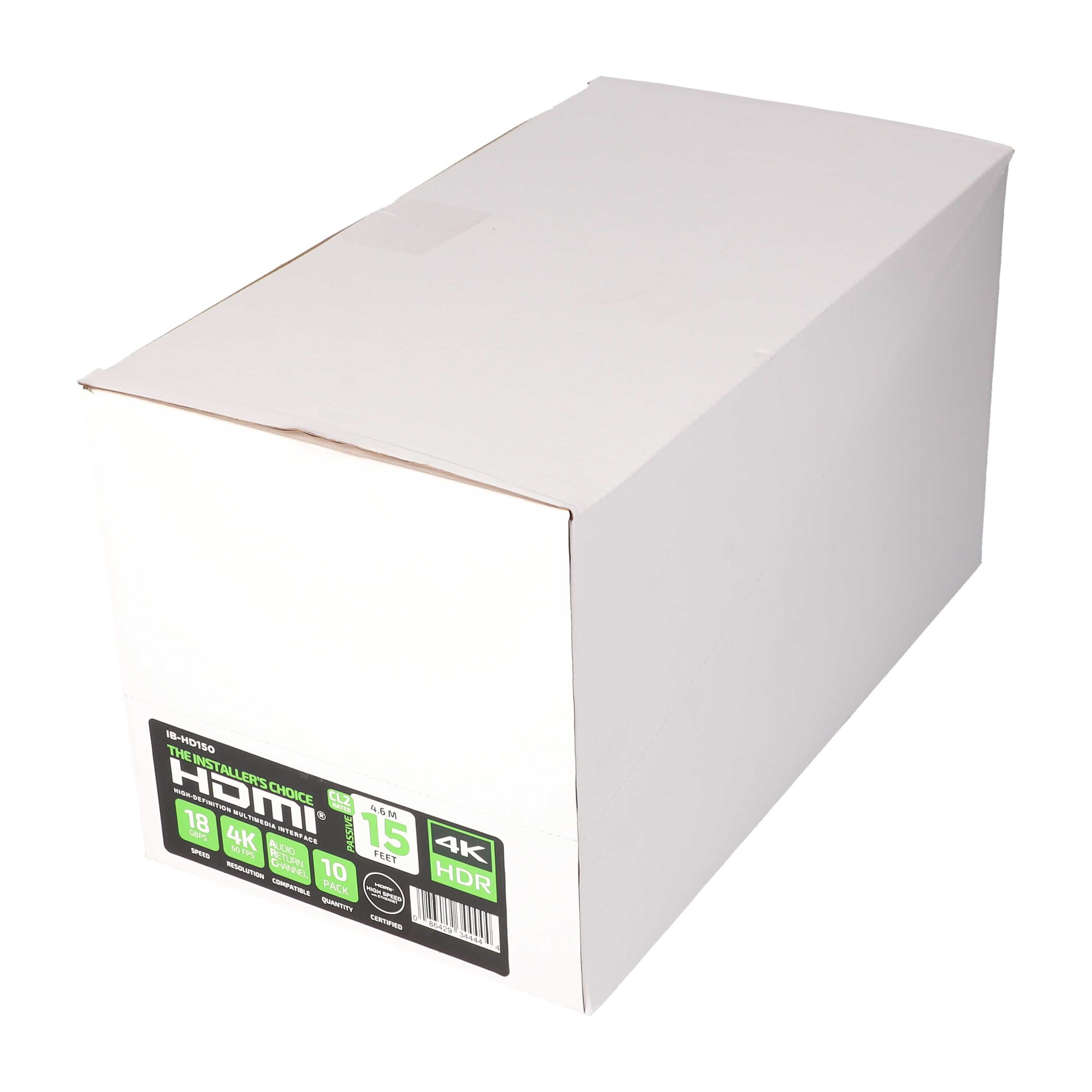 15FT HDMI CABLE 18GBPS HIGH SPEED, ARC/EARC, 10PK SHELF BOX