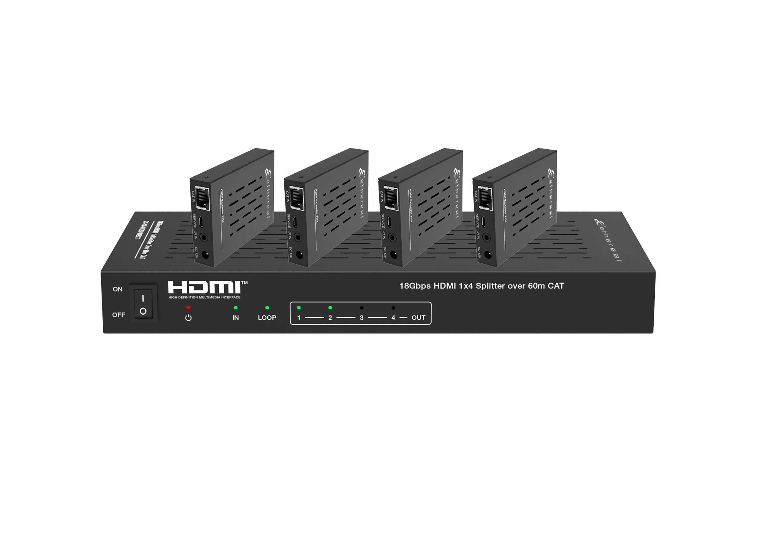 1X4 HDMI SPLITTER EXTENDER OVER CAT, IR PB, 18 GBPS