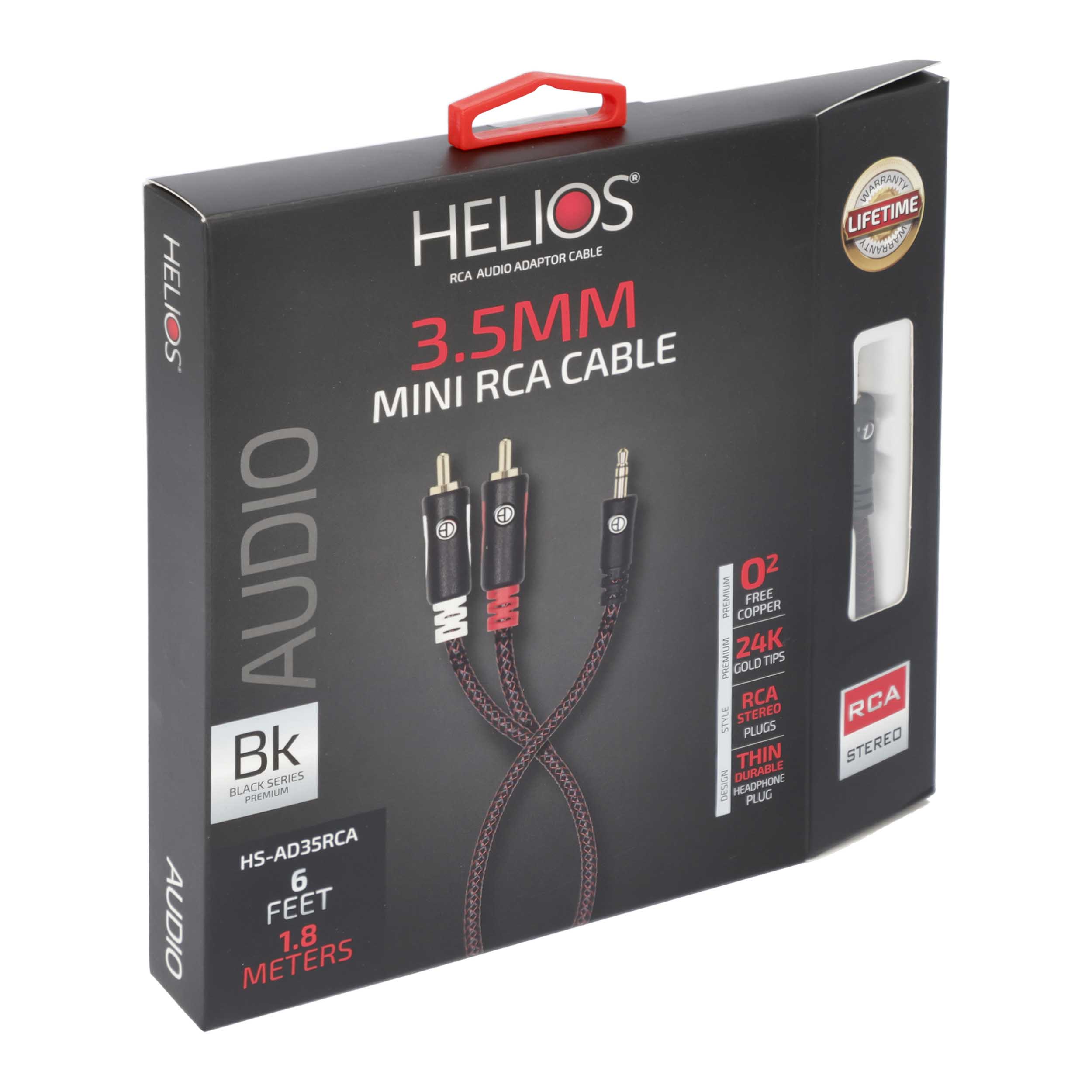 HELIOS BLACK SERIES 3.5MM STEREO JACK TO RCA AUDIO CABLE