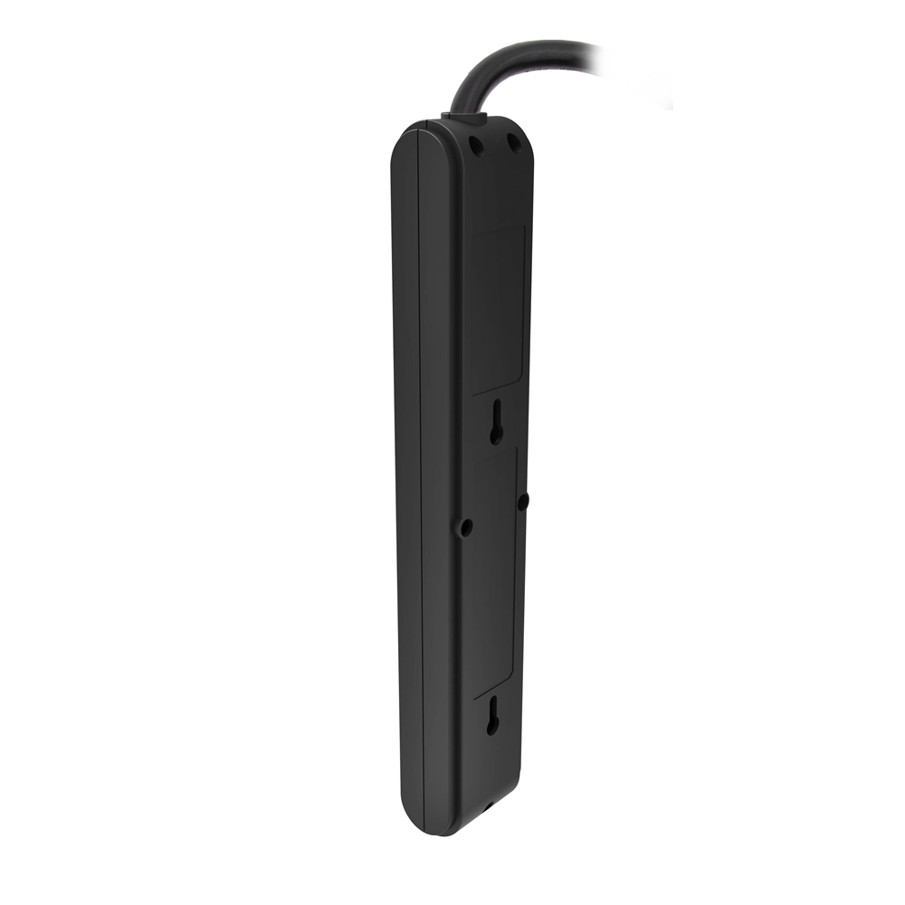 4-OUTLET 450J SURGE PROTECTOR POWER STRIP WITH 2 USB 2.1A, STRAIGHT PLUG, 6FT (BLACK)