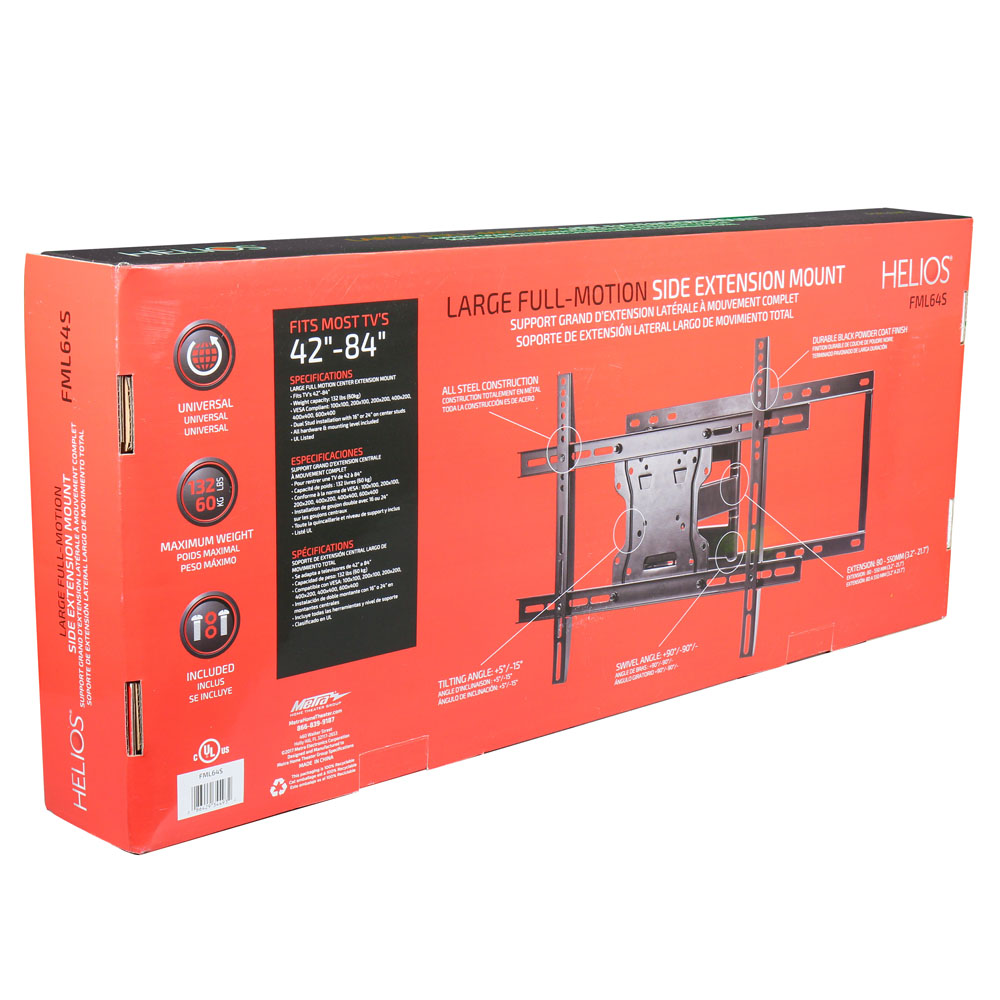 FULL MOTION ARTICULATING TV WALL MOUNT FOR 42-84" TVS, EXTENDS 3.2-21.7" FROM WALL, HOLDS 132 LBS