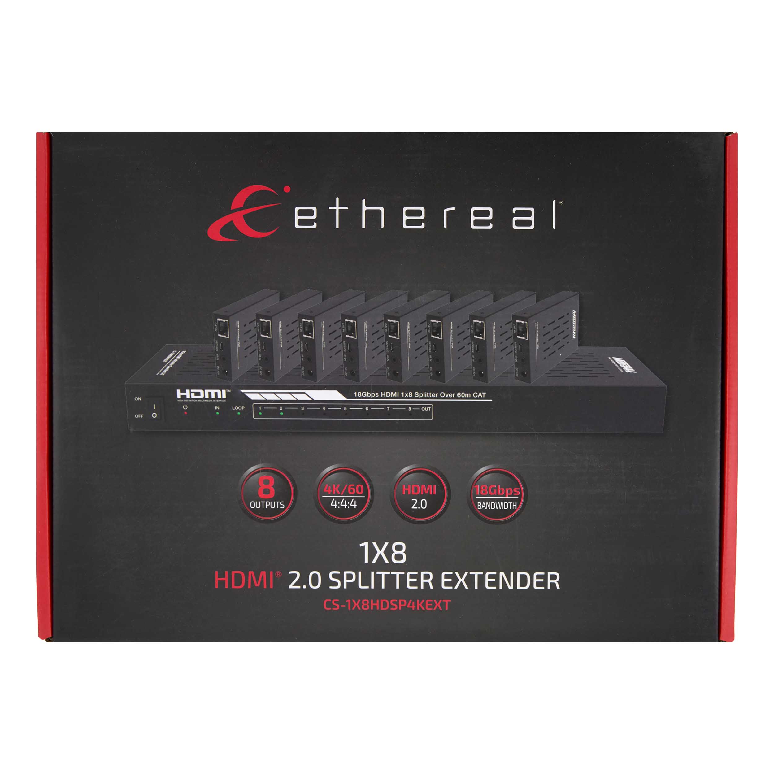 1X8 HDMI SPLITTER EXTENDER OVER CAT, IR PB, 18GBPS