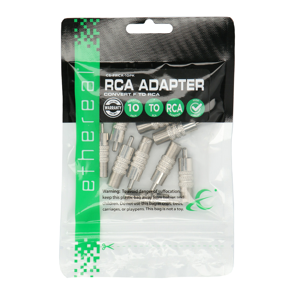 F-TYPE FEMALE TO RCA MALE COAXIAL CABLE ADAPTER (10 PACK)