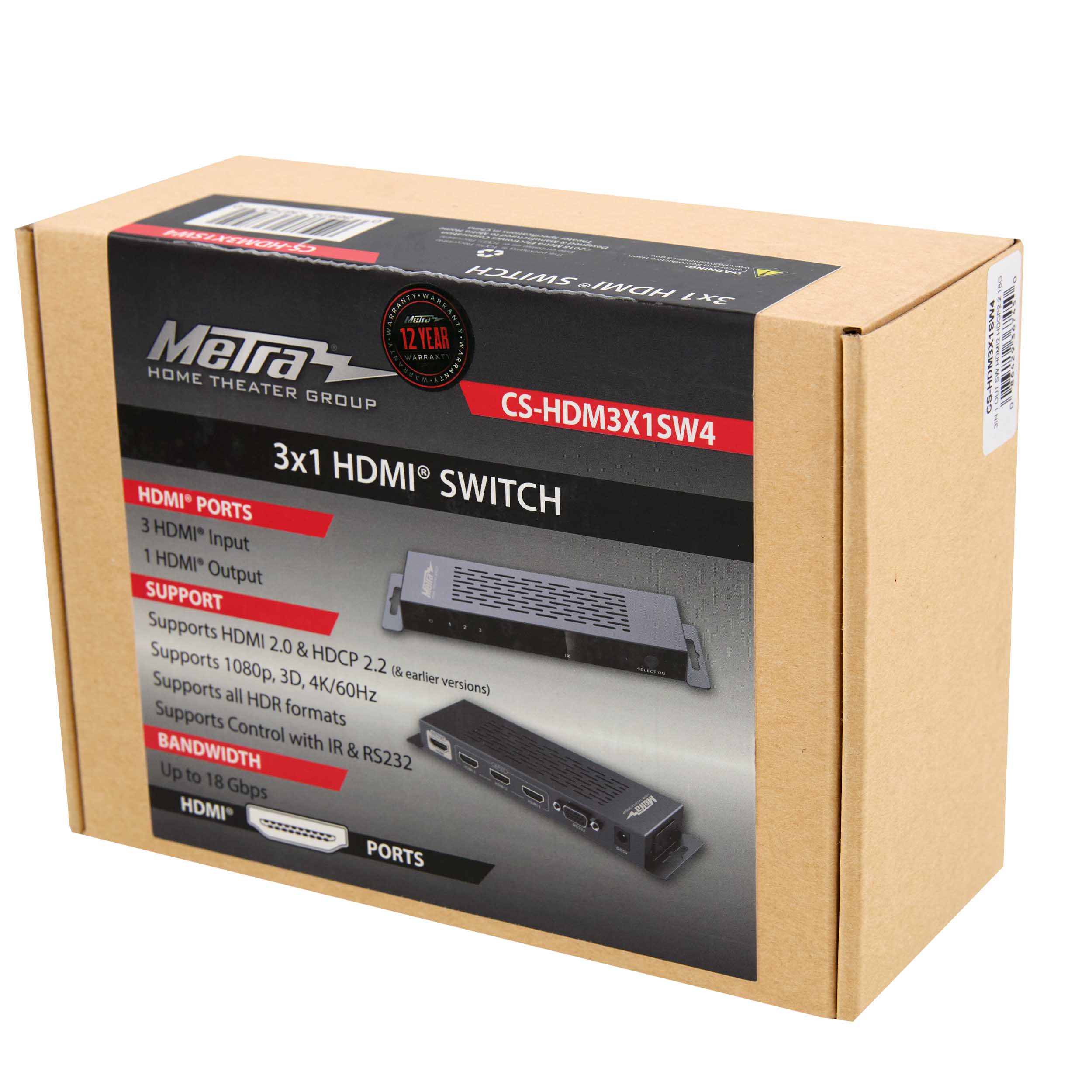 3-INPUT 1-OUTPUT HDMI 2.0 & HDCP 2.2 SWITCH, IR & RS232, 18 GBPS