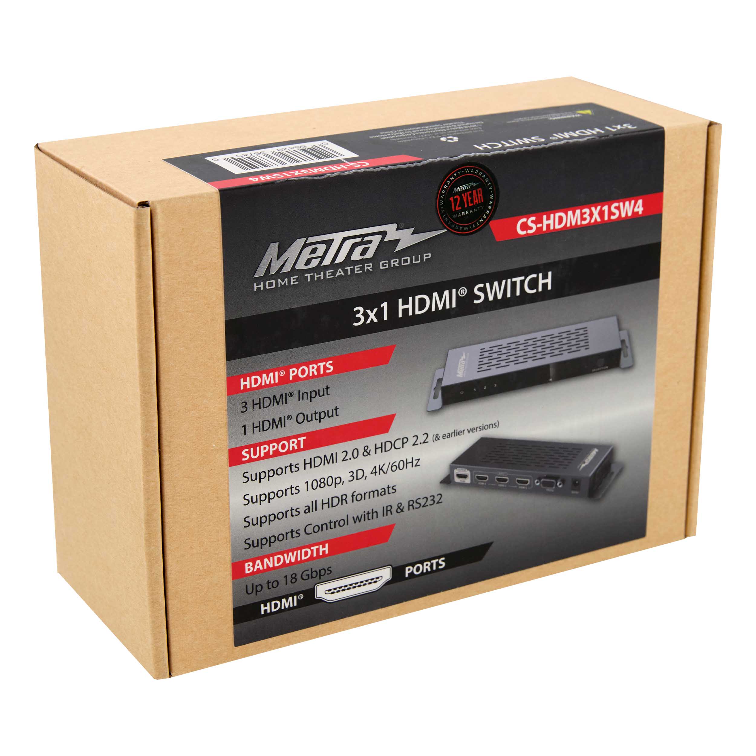 3-INPUT 1-OUTPUT HDMI 2.0 & HDCP 2.2 SWITCH, IR & RS232, 18 GBPS