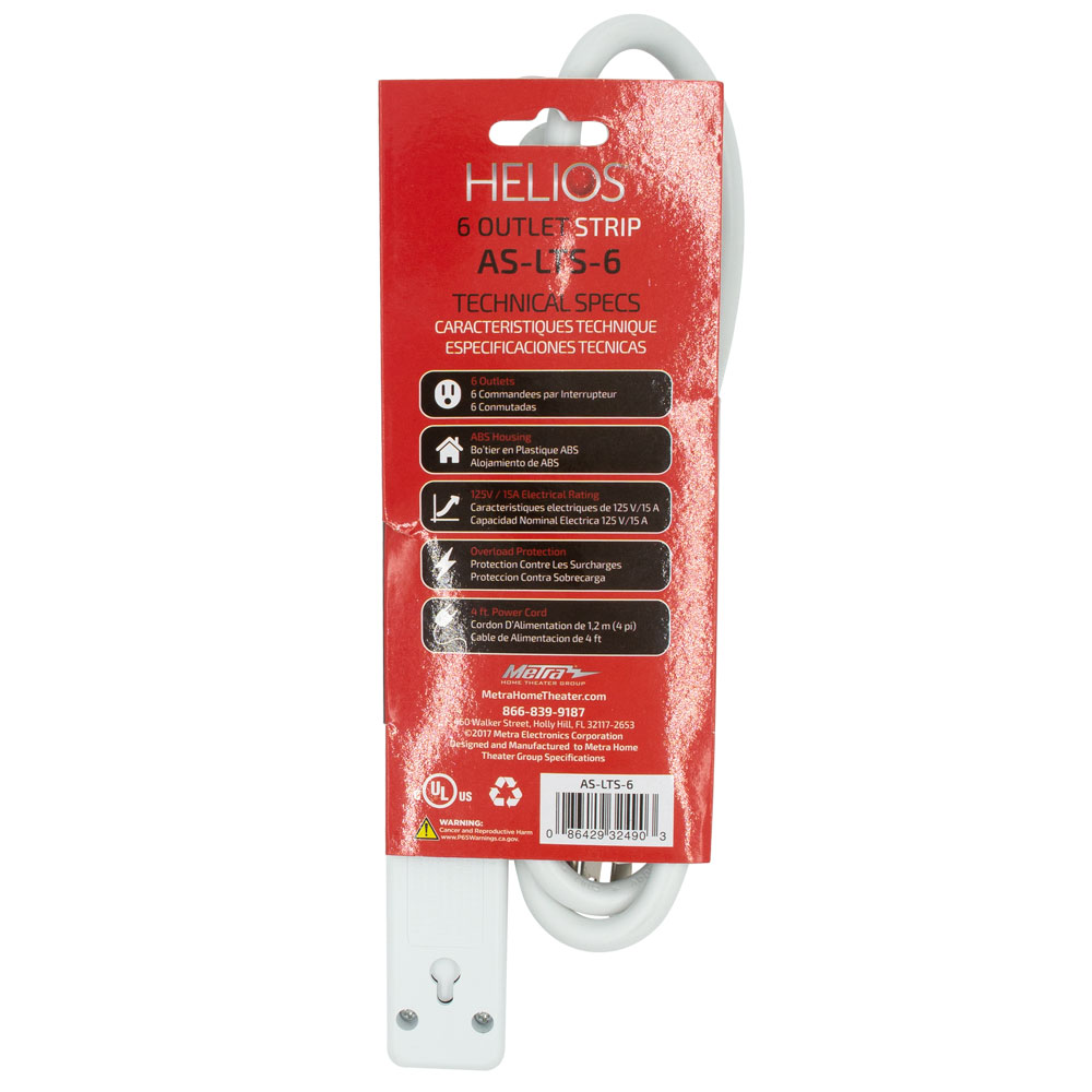 6-OUTLET POWER STRIP, UL, STRAIGHT PLUG, 4FT (WHITE)