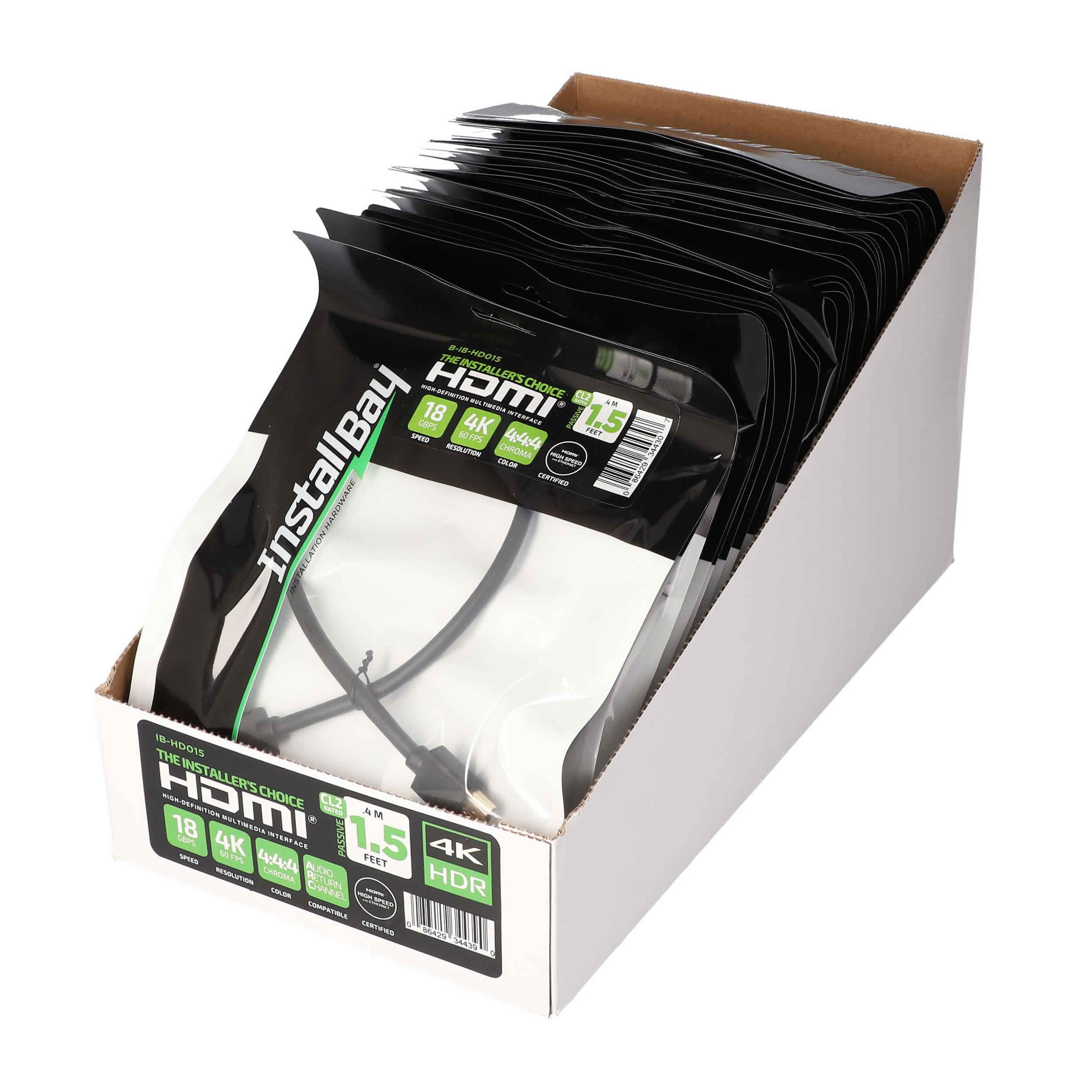1.5FT HDMI CABLE 18GBPS HIGH SPEED, ARC/EARC - 50PK SHELF BOX