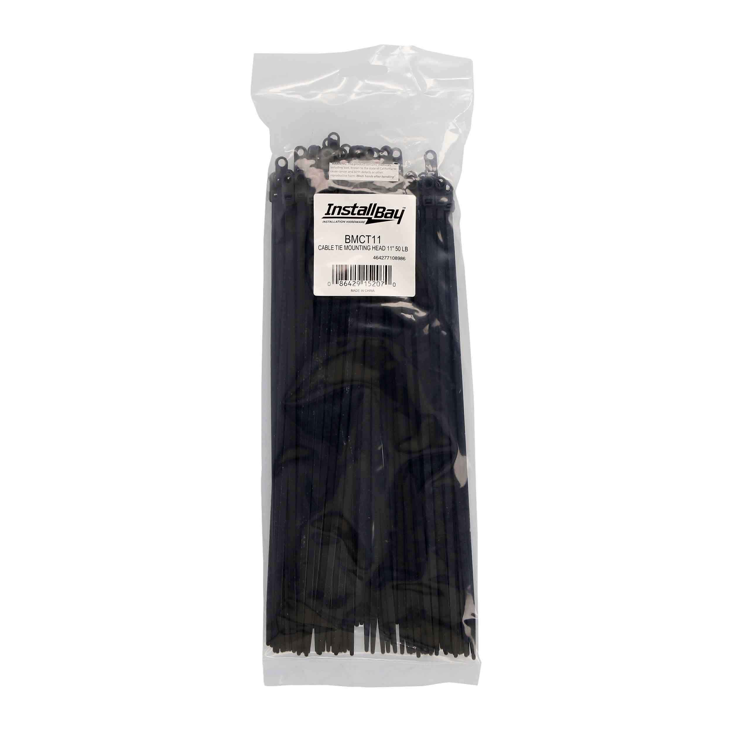 11-INCH MOUNTING HOLE CABLE ZIP TIES, HOLDS 50 POUNDS, BLACK (100 PACK)