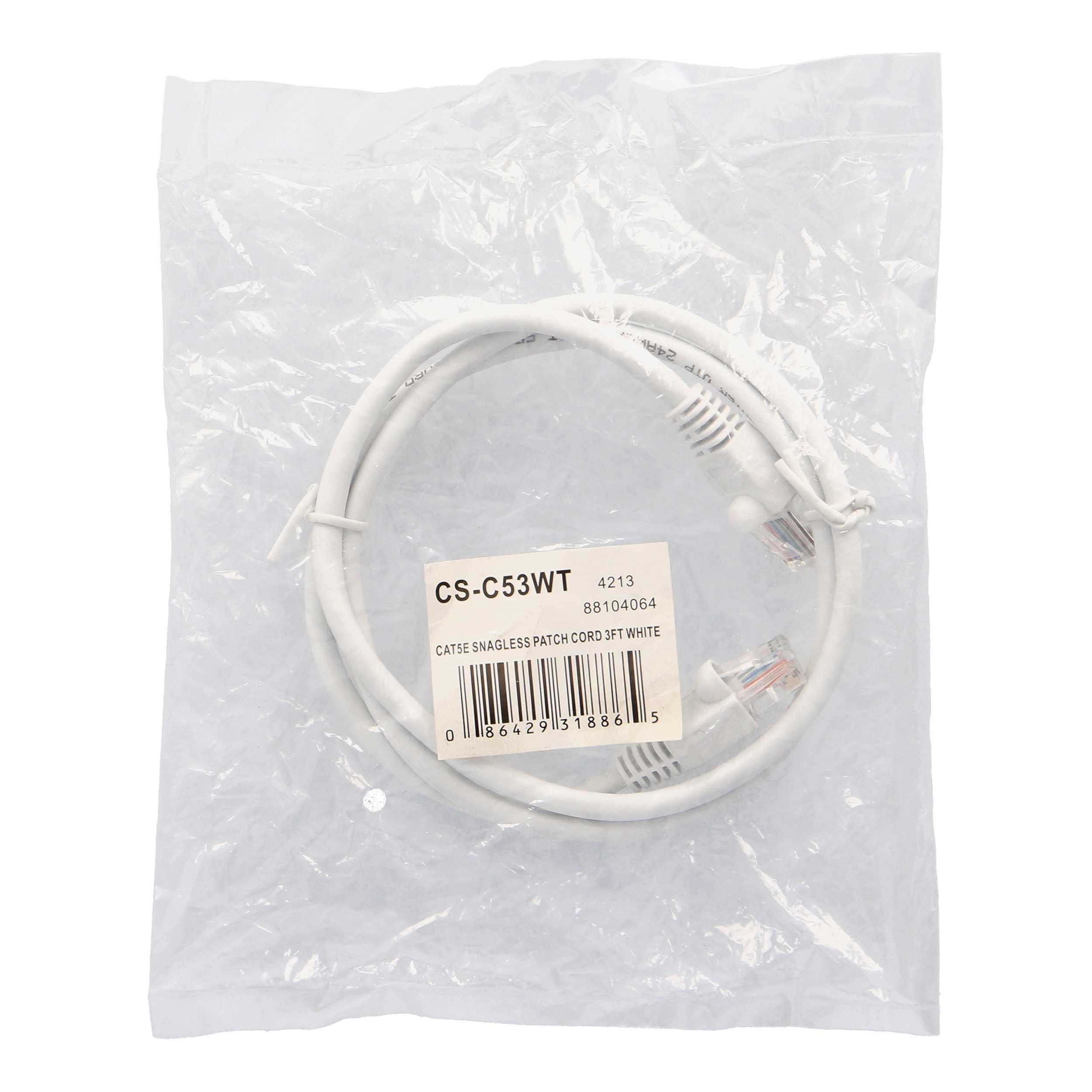 3FT WHT CAT5 SNAGLESS PTCH CBL