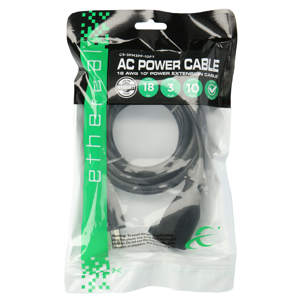 AC EXTENSION CABLE, 18 AWG (10FT)
