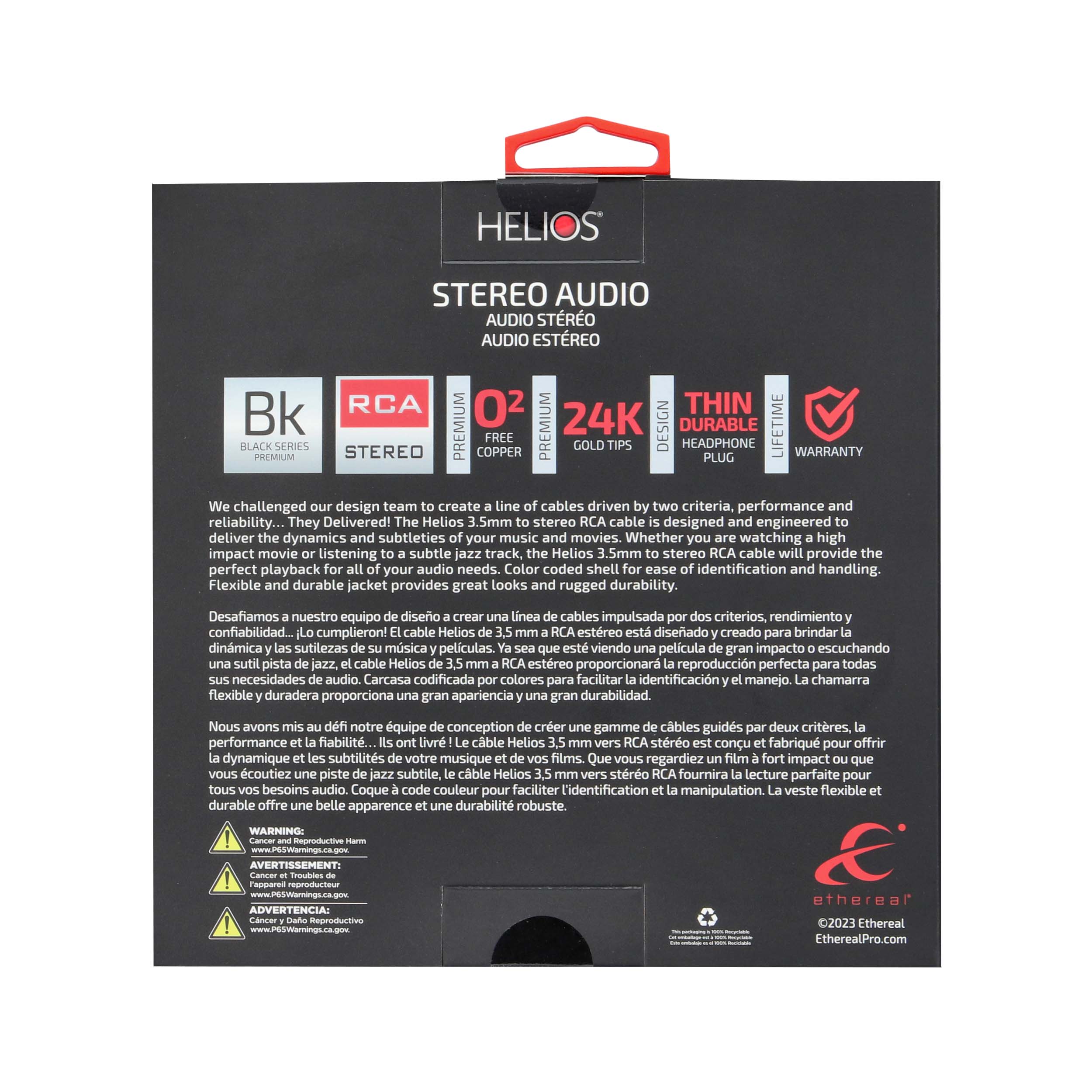 HELIOS BLACK SERIES 3.5MM STEREO JACK TO RCA AUDIO CABLE