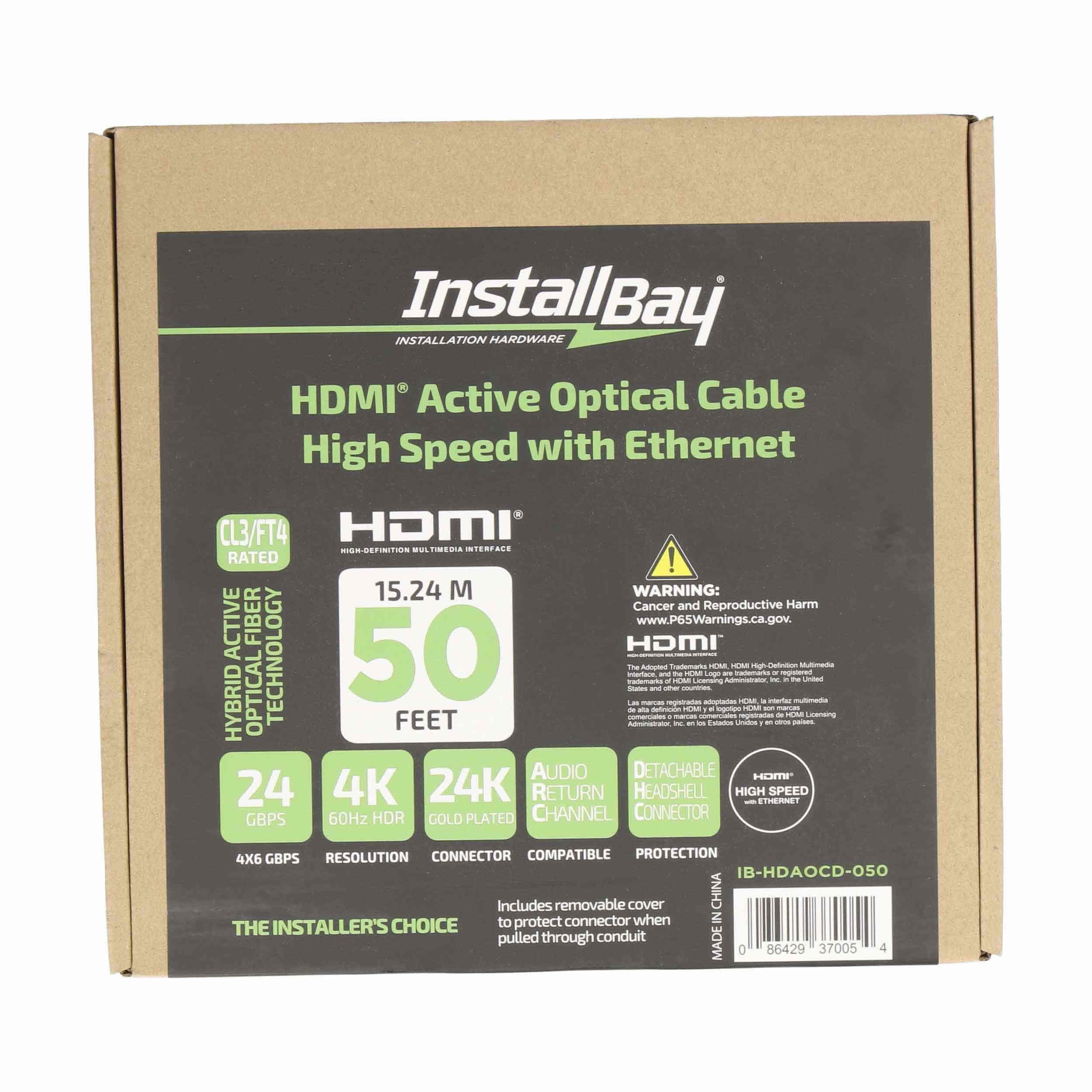 Install Bay Detachable Fiber High Speed HDMI(R) Cable With Ethernet, 4K, 24 Gbps
