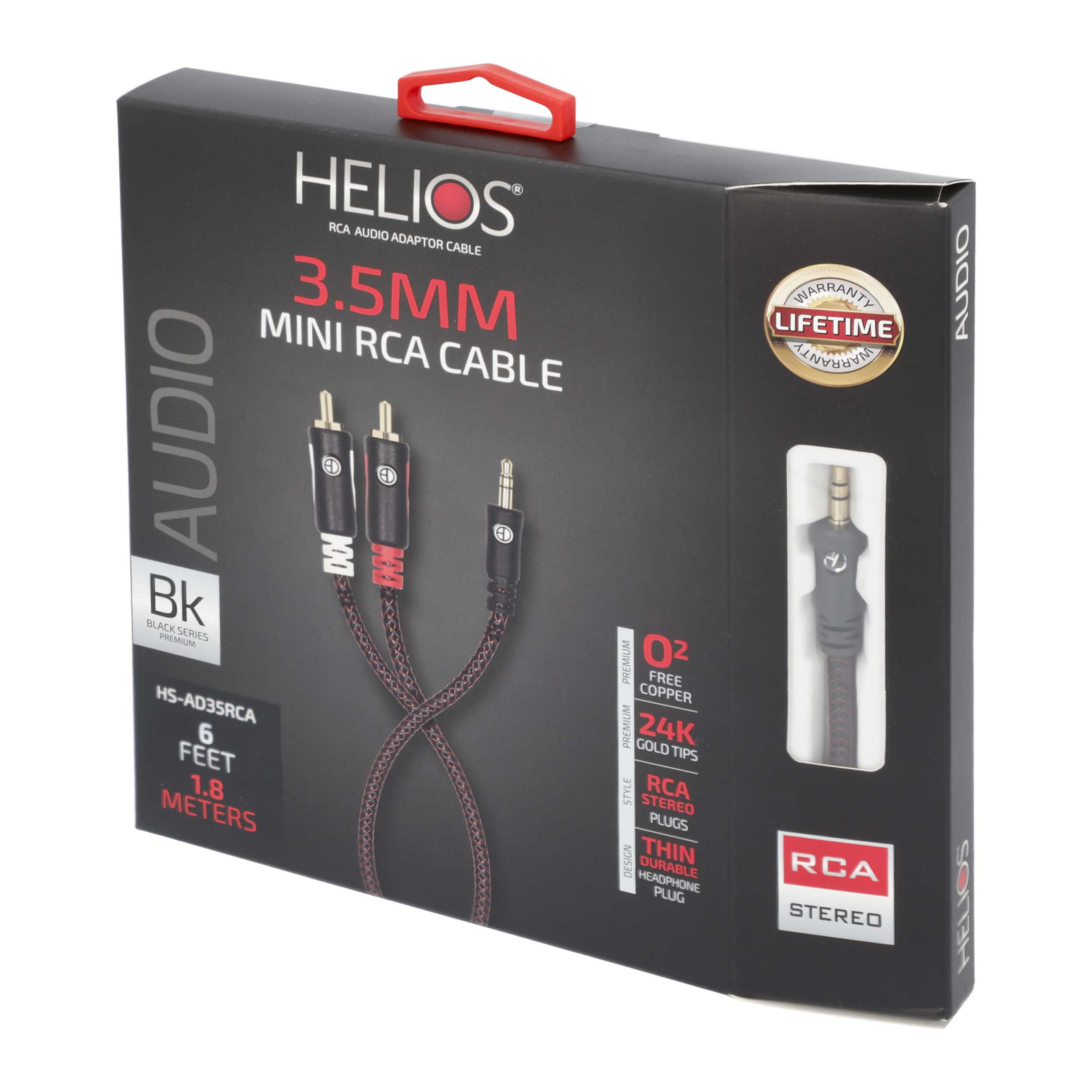 HELIOS BLACK SERIES 3.5MM STEREO JACK TO RCA AUDIO CABLE