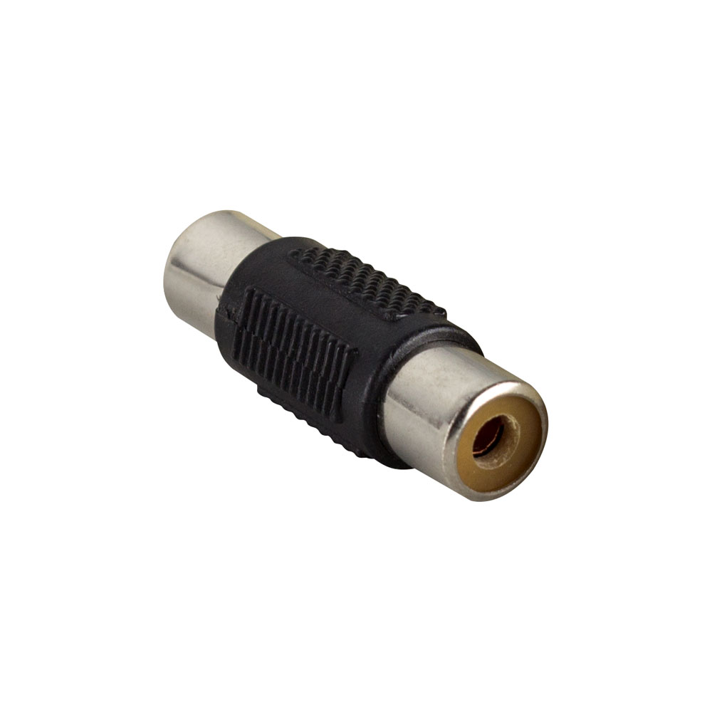 RCA SINGLE BARREL CONNECTOR, FEMALE TO FEMALE COUPLER