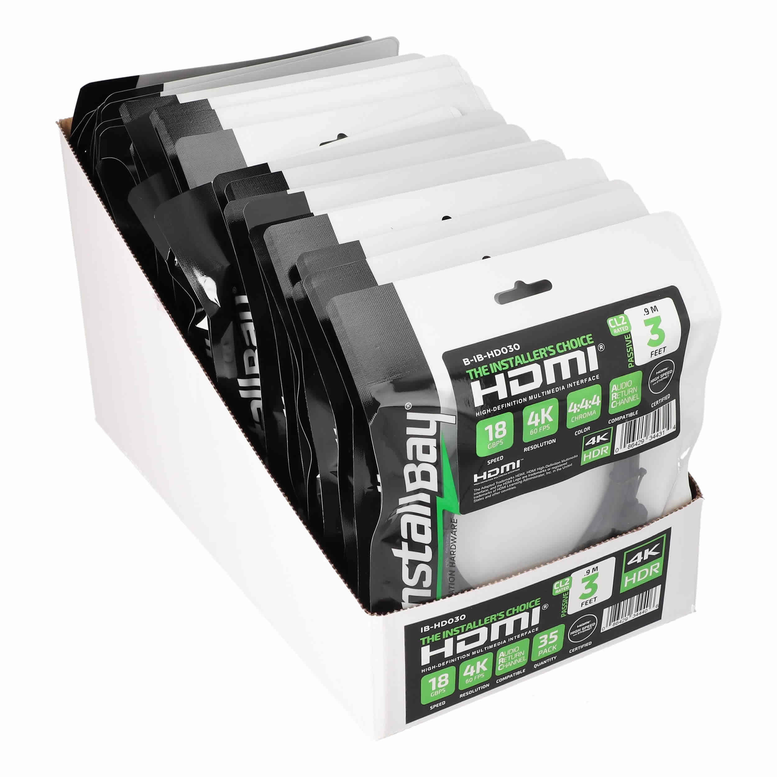 3FT HDMI CABLE 18GBPS HIGH SPEED, ARC/EARC, 35PK SHELF BOX